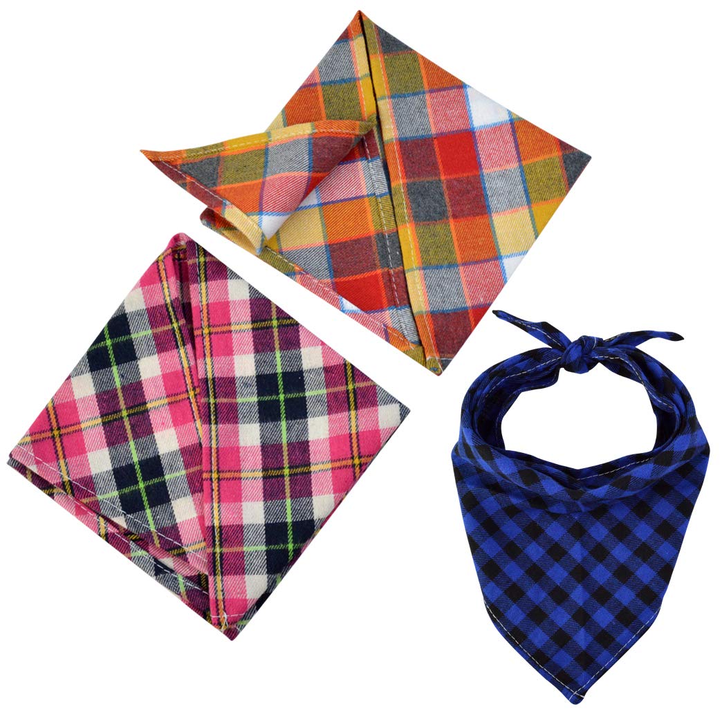 Lee-buty 15pcs Washable Cotton Checkered Dog Bandanas Set - Pet Scarf Kerchief & Bibs for Small Dogs & Cats | Perfect for Outdoor Fall Adventures, Birthday Parties & Photo Shoots