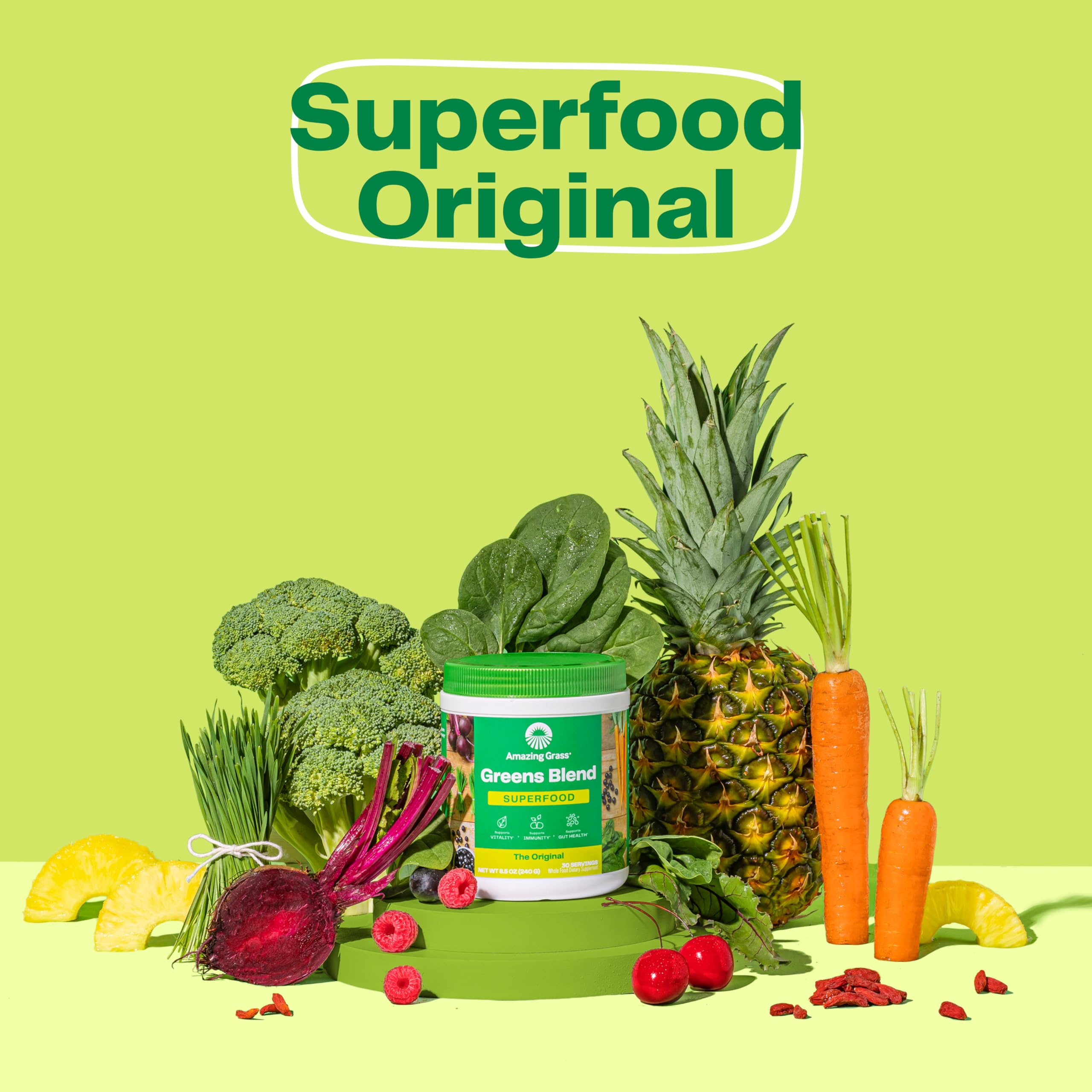 Amazing Grass Greens Superfood Powder - Organic Spirulina, Chlorella & Beet Root Powder with Digestive Enzymes & Probiotics (100 Servings) | Boost Energy, Detox & Digestion for Active Lifestyles