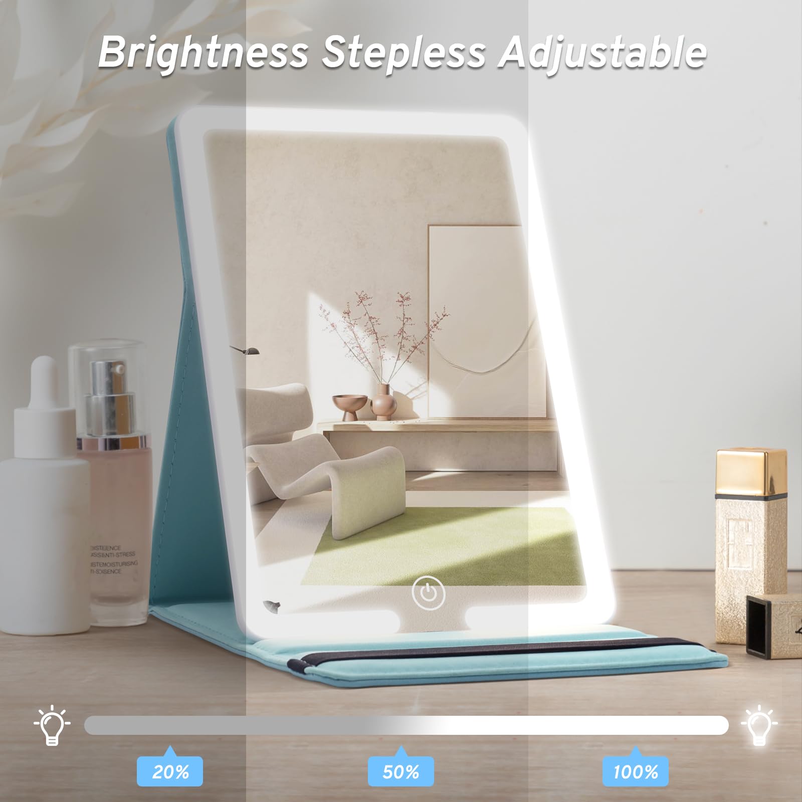 LED Travel Makeup Mirror with Dimmable Touch Screen - Portable Folding Vanity Mirror with 3 Lighting Modes & Rechargeable Battery | Perfect for Travel, Home Beauty Routine & Hotel Makeup Application