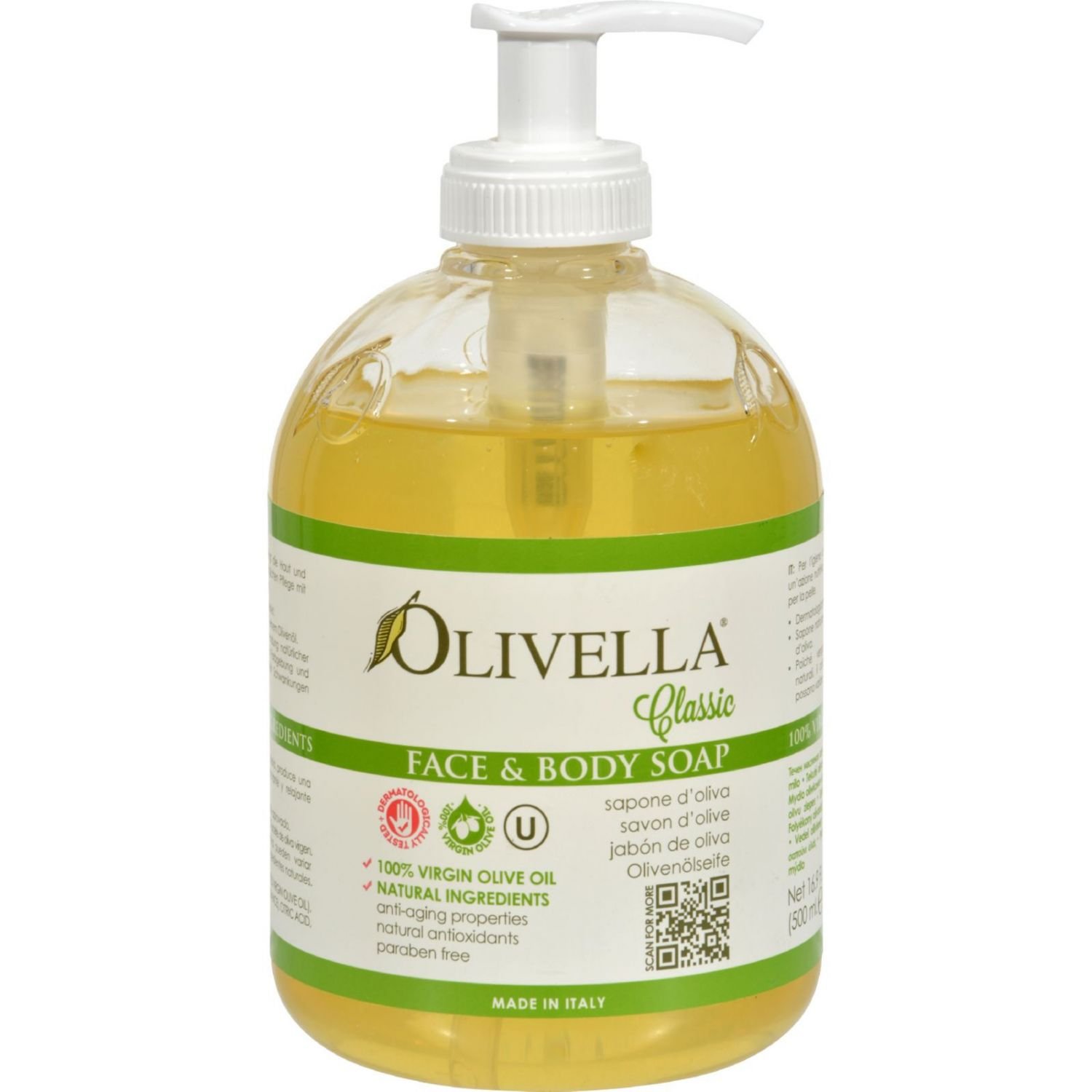 Olivella Natural Face and Body Soap Bar - 16.9 Fl Oz (500ml) for Sensitive Skin & Daily Cleansing | Gentle Moisturizing Soap for Women & Men | Perfect for Shower, Bath, and Travel