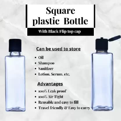 Thinqkart 100ml Empty Clear Square Travel Bottles with Black Flip Top Cap - 20 Pack Reusable Containers for Hair Oil, Shampoo, Conditioner, Lotion & Sanitizer | Perfect for Travel, Gym, Camping & Home Organization
