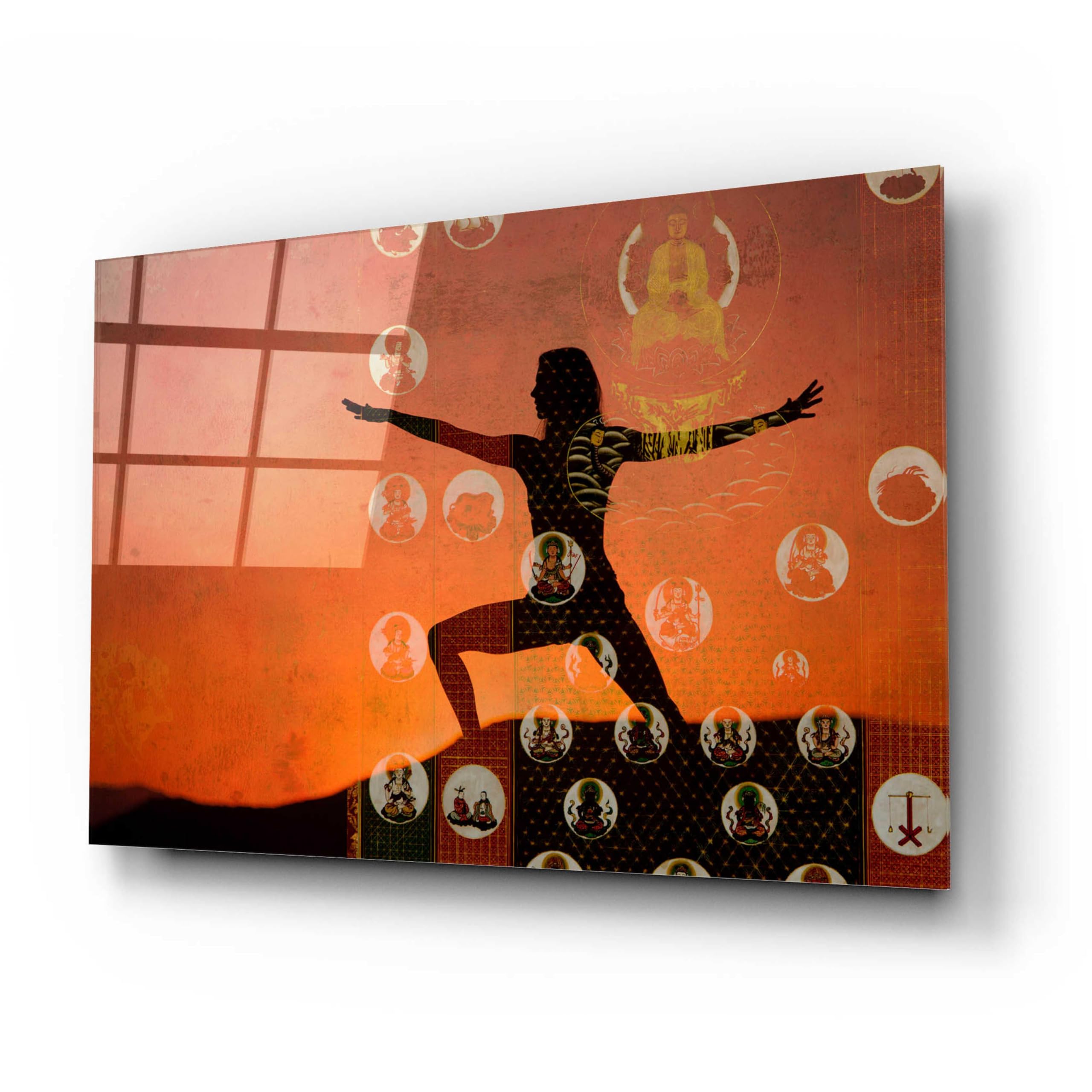 Elena Ray 'Sunrise Yoga Meditation' Acrylic Glass Wall Art - 24x16 Inches Modern Abstract Painting for Home Decor, Office & Meditation Spaces