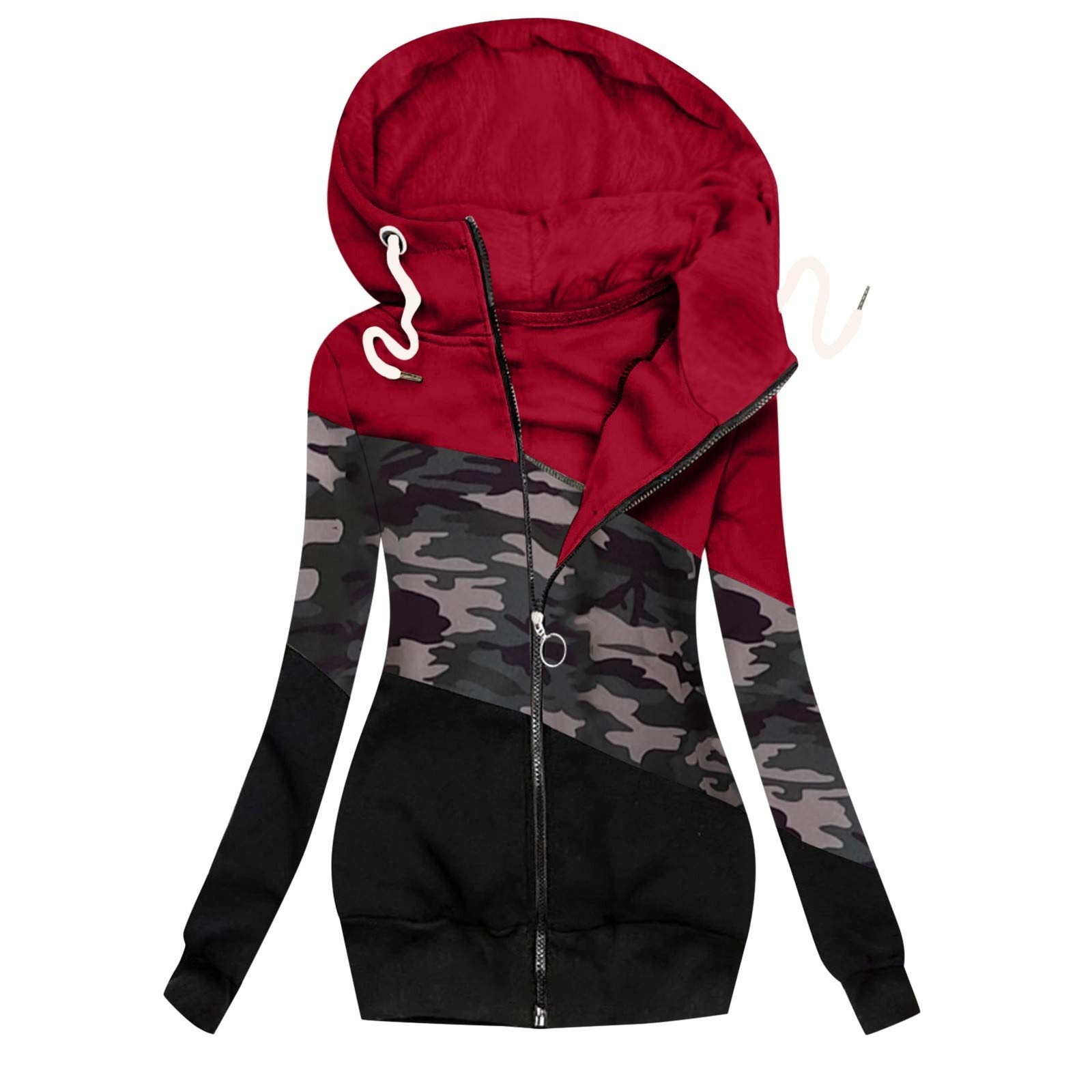 Women's Lightweight Colorblock Hooded Zip-Up Jacket - Casual Long Sleeve Camo Print Sweatshirt for Outdoor Activities, Travel & Everyday Wear