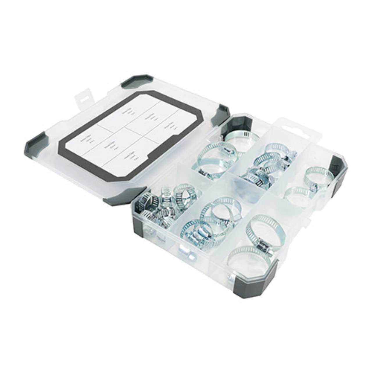 TRAY970 25-Piece Mixed Hose Clips Tray - Assorted Sizes for Automotive, Plumbing & Marine Applications