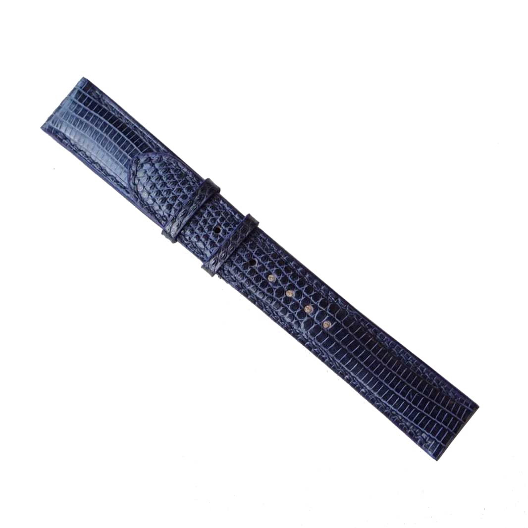 Handmade Dark Blue Lizard Leather Watch Band with Steel Tang Buckle - 22mm Replacement Strap for Luxury Watches | Perfect for Dress Watches, Business Attire & Formal Occasions