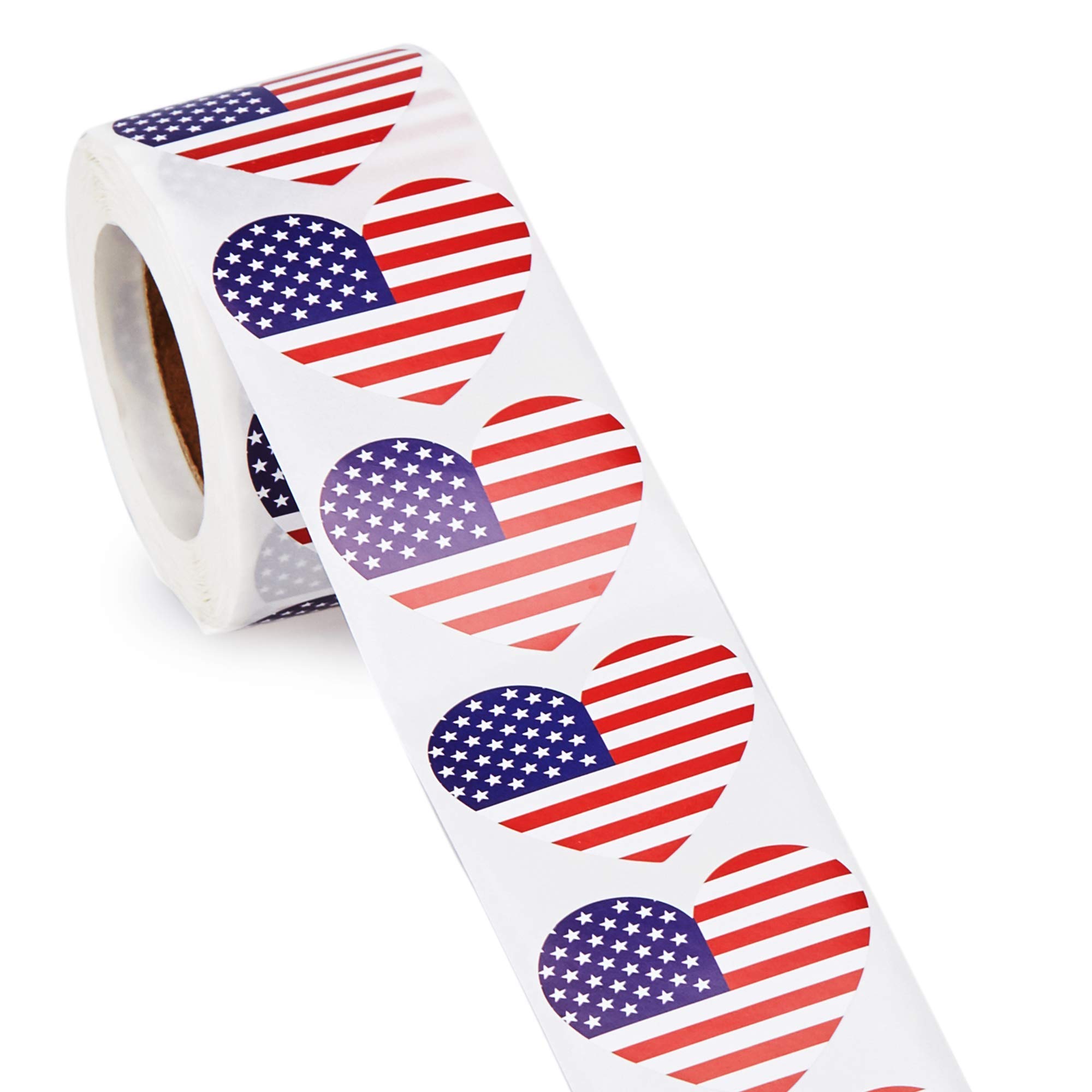 500-Count Patriotic American Flag Stickers - USA Heart Shaped Labels 1.25x2.125 Inches - Perfect for DIY Crafts, Scrapbooking & Patriotic Party Decorations