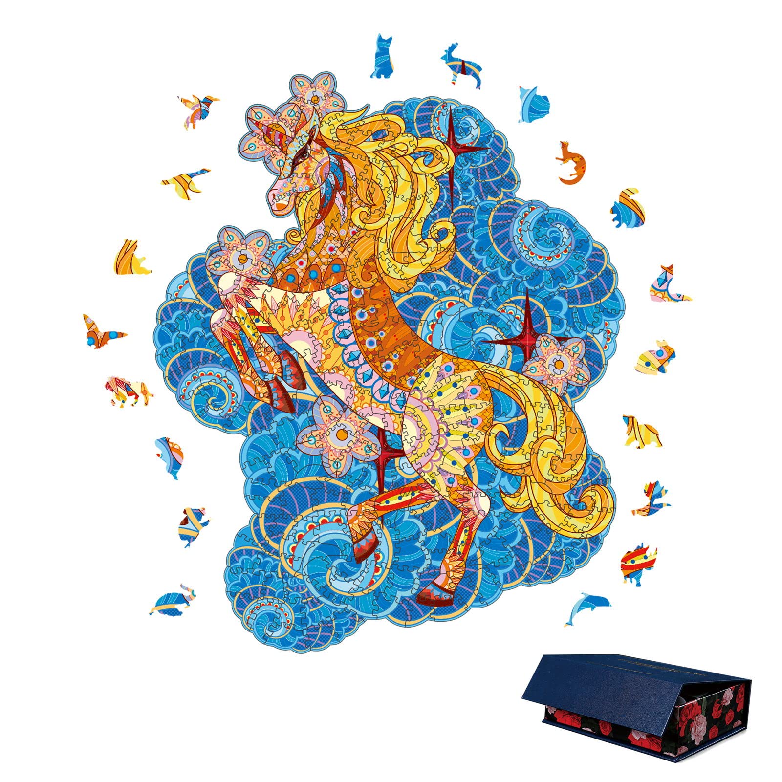 Premium Wooden Animal Jigsaw Puzzles for Adults & Kids - Unique Shaped Family Puzzle Games with Storage Box | Fun Educational Toys for Family Game Night & Classroom Activities