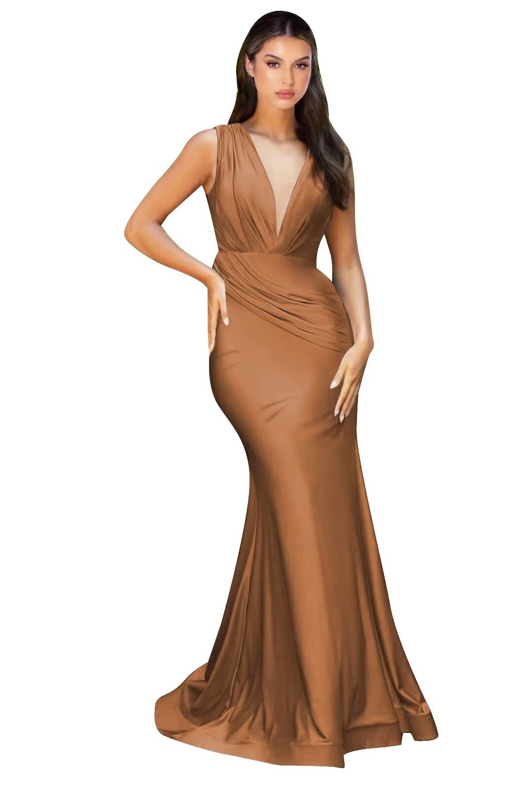 Elegant V-Neck Mermaid Bridesmaid Dresses - Satin Prom Gowns with Ruched Detail for Weddings, Formal Events & Evening Parties | Perfect for Bridal Party, Homecoming & Special Occasions