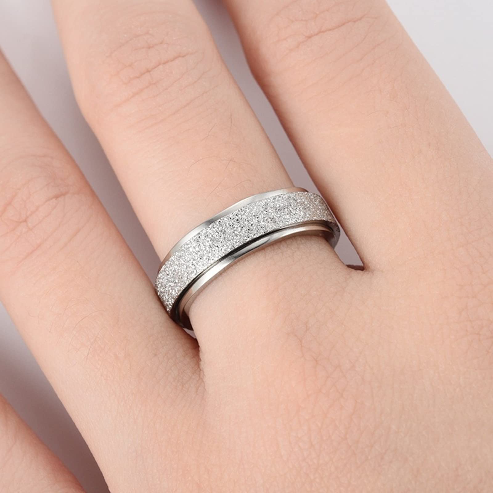 Men's Stainless Steel Engagement Band 6MM - Rotatable Matte Ring Size 6-12 for Wedding & Proposal