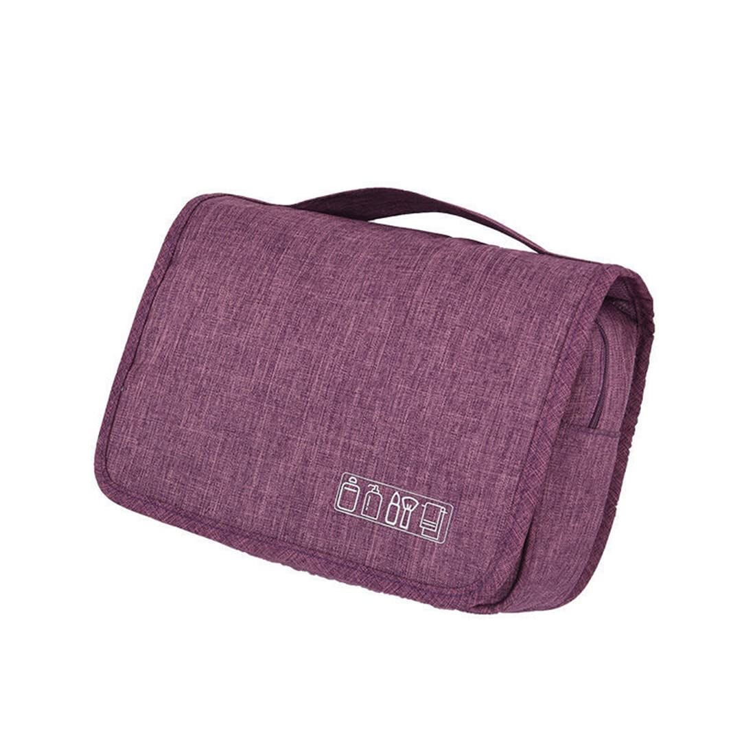 Waterproof Travel Makeup Bag with Hook & Handle - Cosmetic Organizer for Toiletries, Cosmetics, Brushes, Jewelry & Digital Accessories - Purple Toiletry Storage Bag for Vacation, Gym & Daily Use