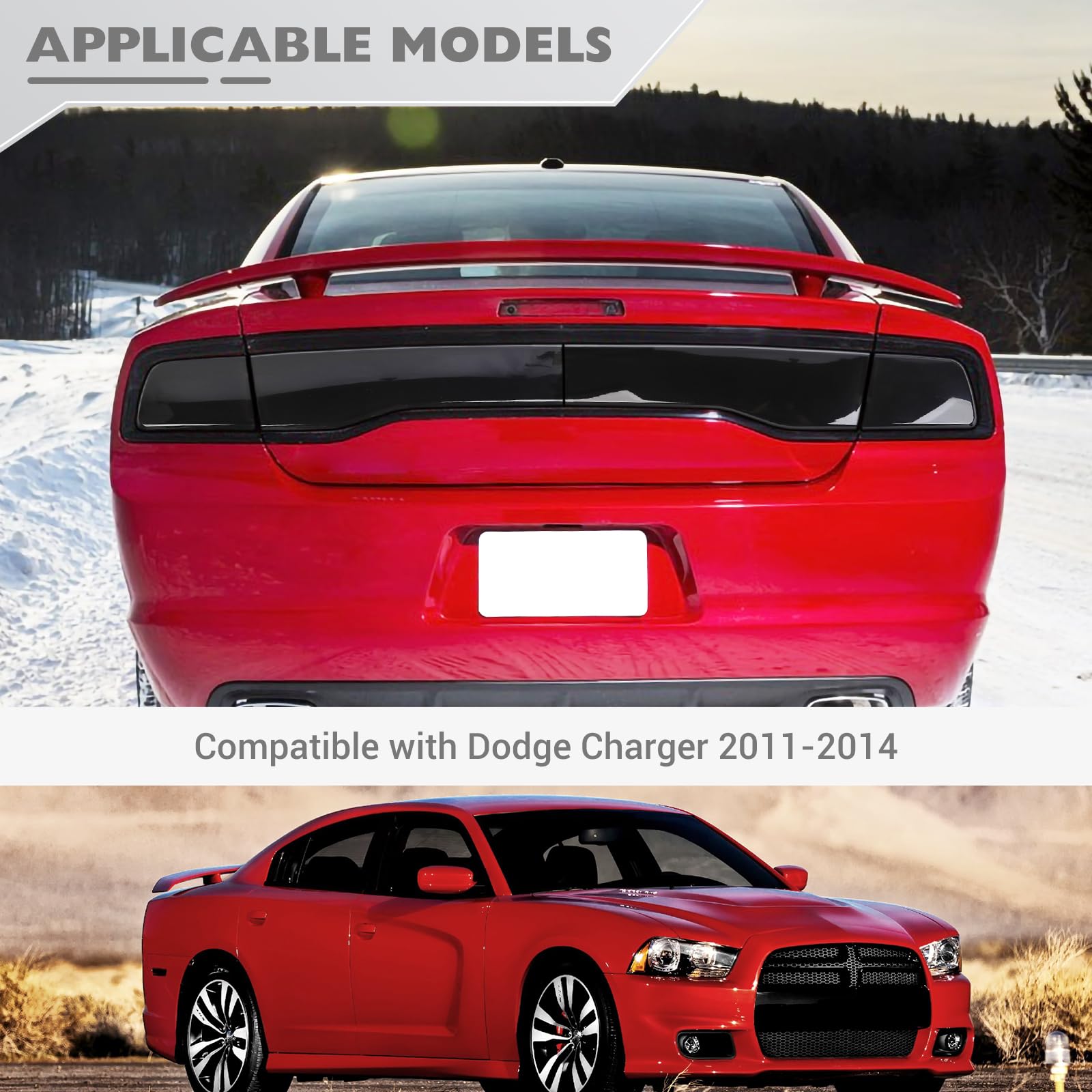 JeCar Smoke Tail Light Covers for 2011-2014 Dodge Charger - Black Lens Protector Guard Trim - Easy Installation & Weatherproof Design (Perfect for Car Shows, Night Driving & Custom Styling)