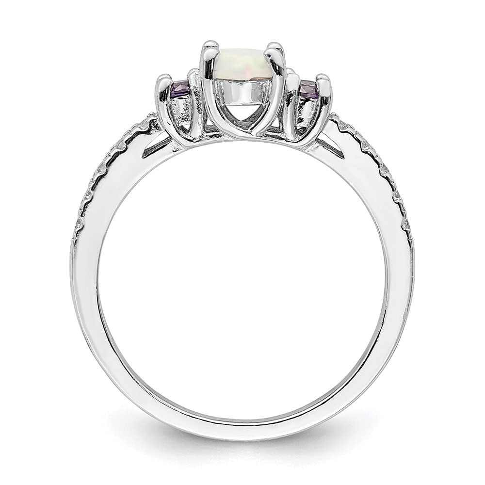 925 Sterling Silver Lab-Created Opal, Amethyst & Cubic Zirconia Ring for Women | Elegant Fine Jewelry Gift for Her | Perfect for Anniversaries, Birthdays & Special Occasions