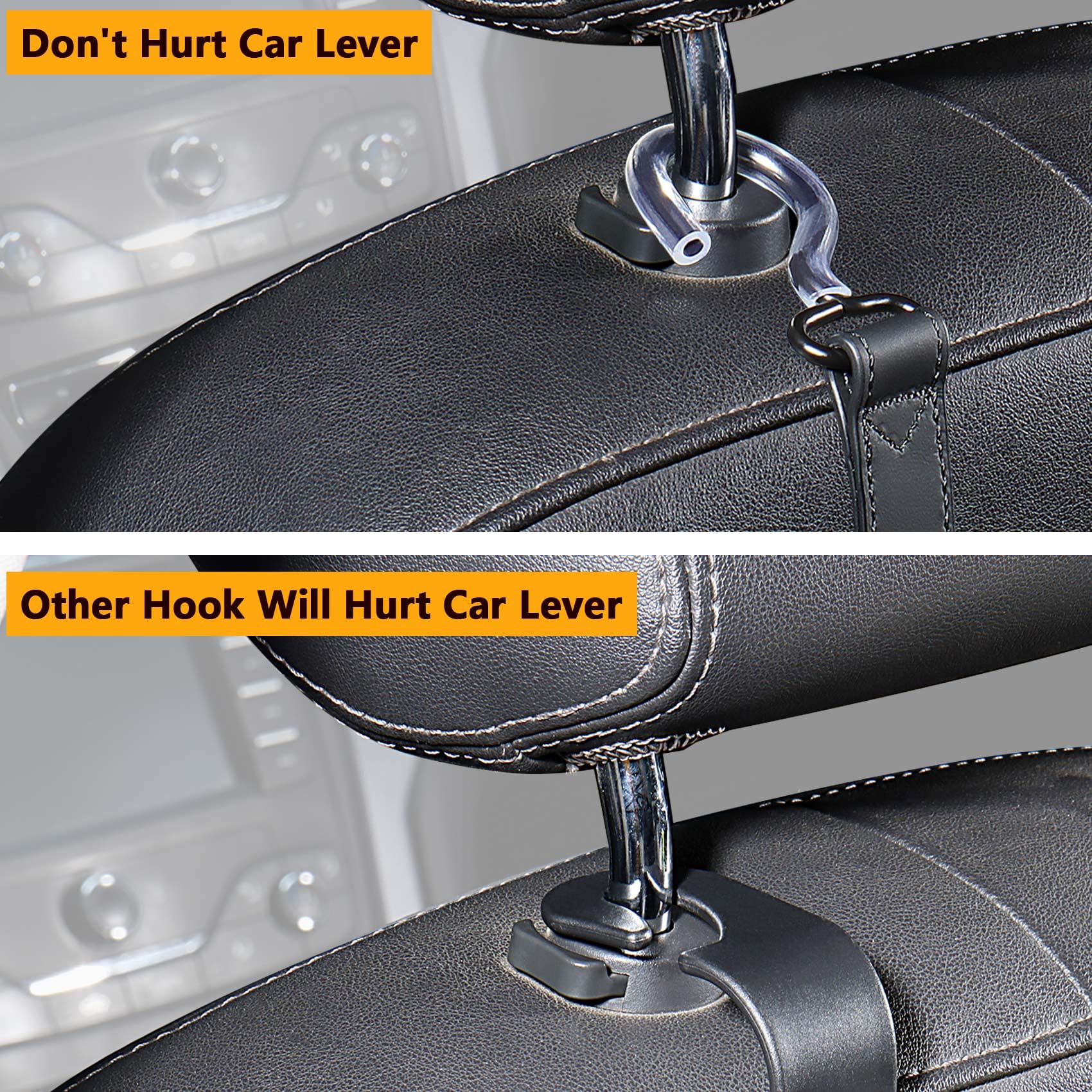 Premium 2-Pack Leather Car Hooks - SUS304 Stainless Steel Headrest Hooks for Purses, Bags & Groceries | Durable Car Accessories for Organization & Convenience | Perfect for SUVs, Sedans & Road Trips