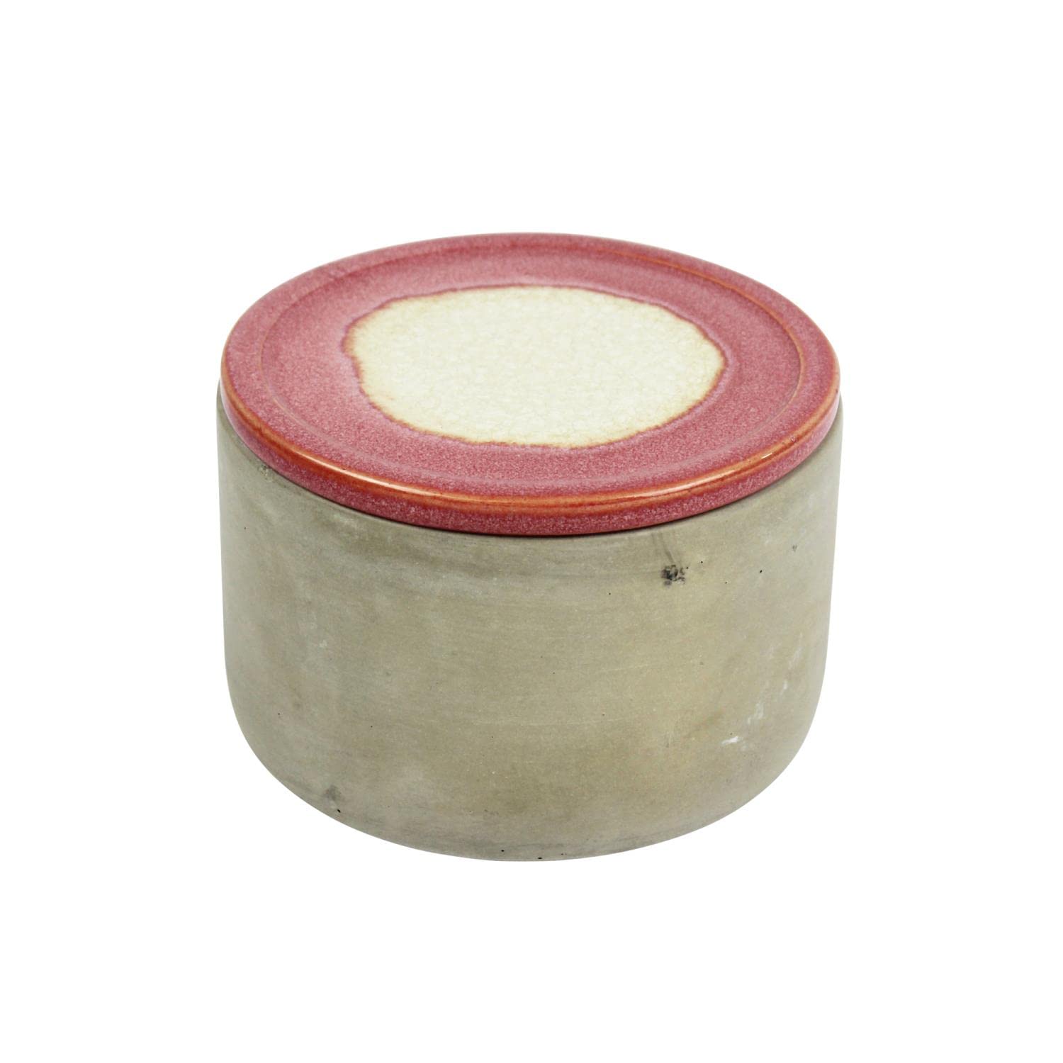 Sagebrook Home 12693-03 Cement Jar with Rose Lid - 6x6x4.25 Inches - Decorative Storage Container for Bathroom, Kitchen, or Office Organization