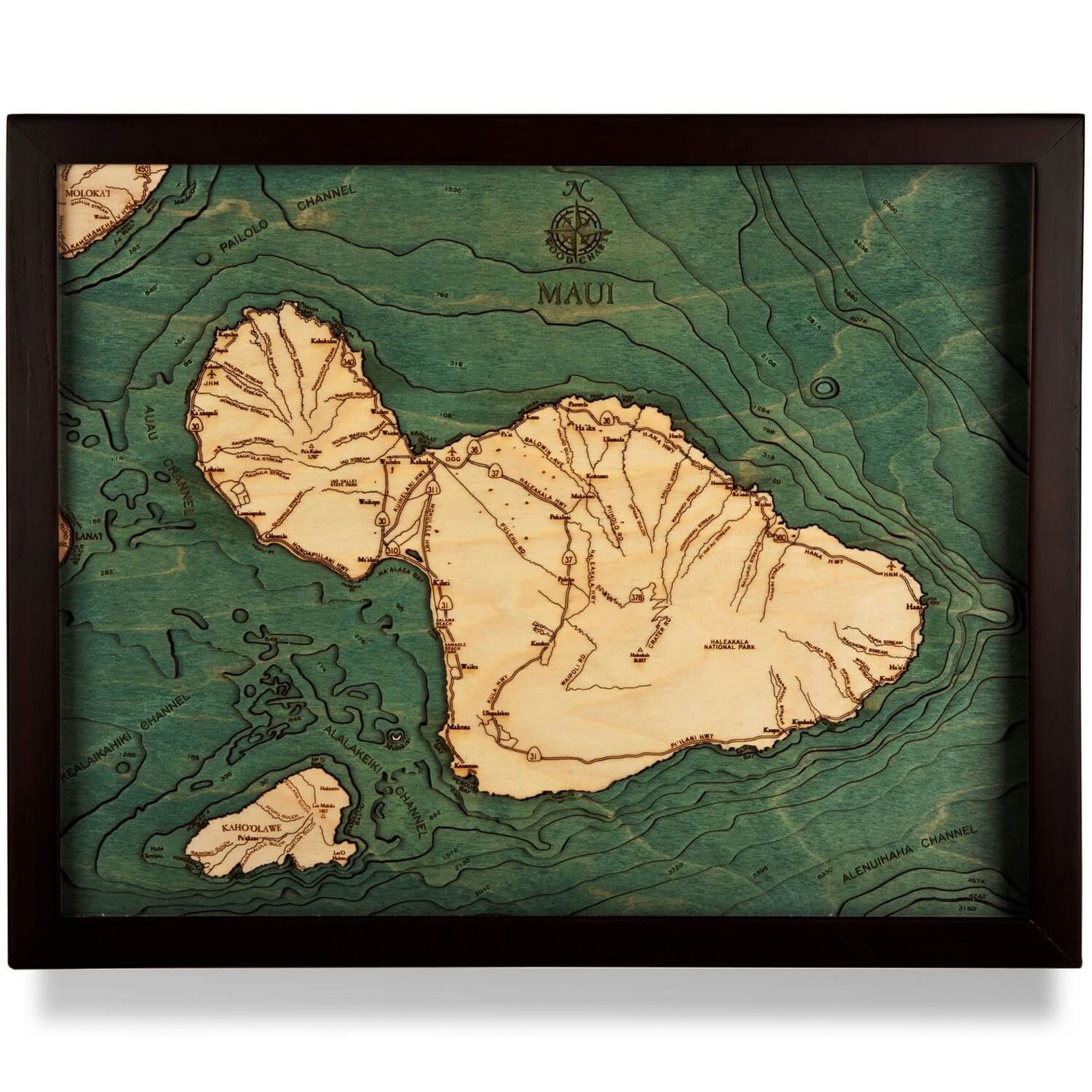 Handcrafted Maui Nautical Wood Map Wall Art - Hawaii Island Coastal Decor for Beach House, Office & Living Room