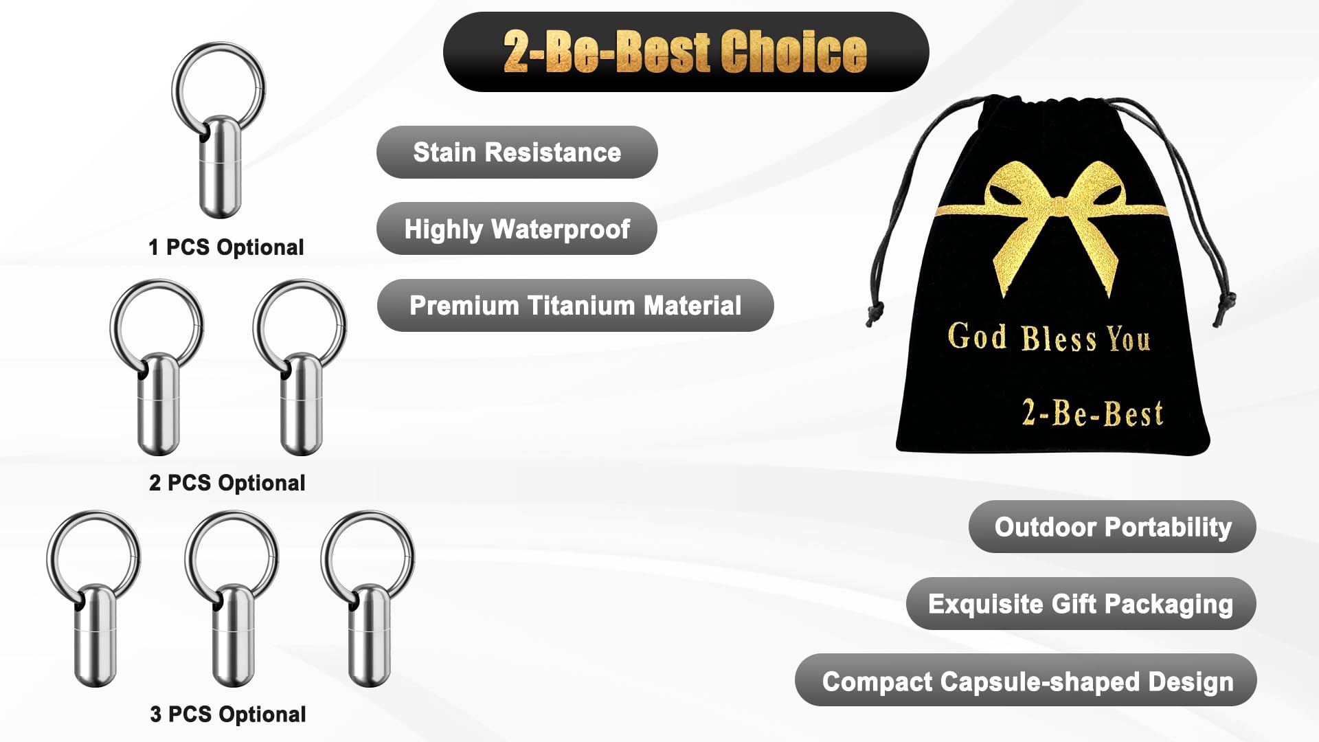 2-Be-Best Mini Titanium Alloy Pill Holder with Keychain - Waterproof Portable Pill Case for Travel, Outdoor & Daily Use - Compact Single Pill Box Container - Perfect Gift for Medication Storage on the Go