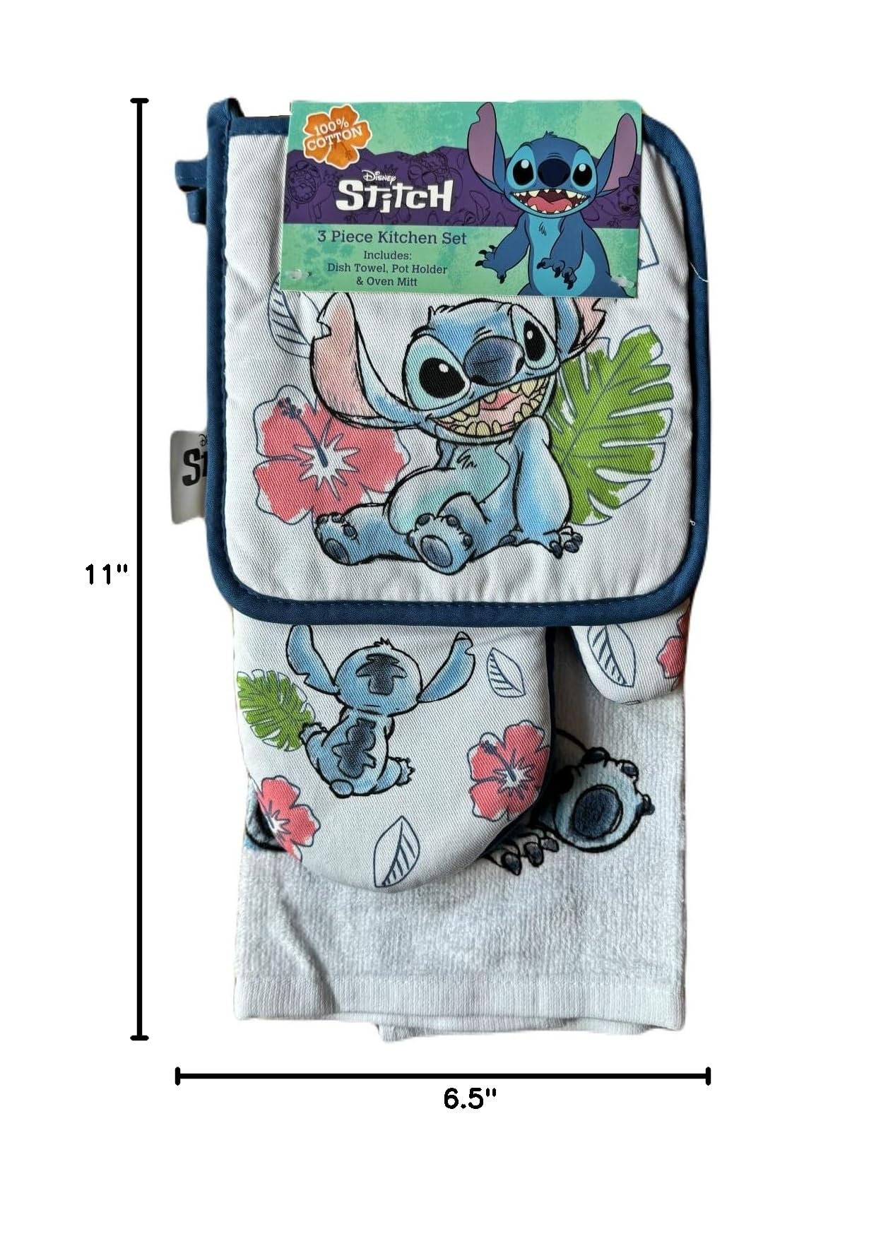 7STAR 3-Piece Kitchen Set - Heat Resistant Oven Mitts, Pot Holders & Dish Towel - Essential Cooking Accessories for Baking, Grilling & Kitchen Decor (Stitch Pattern)