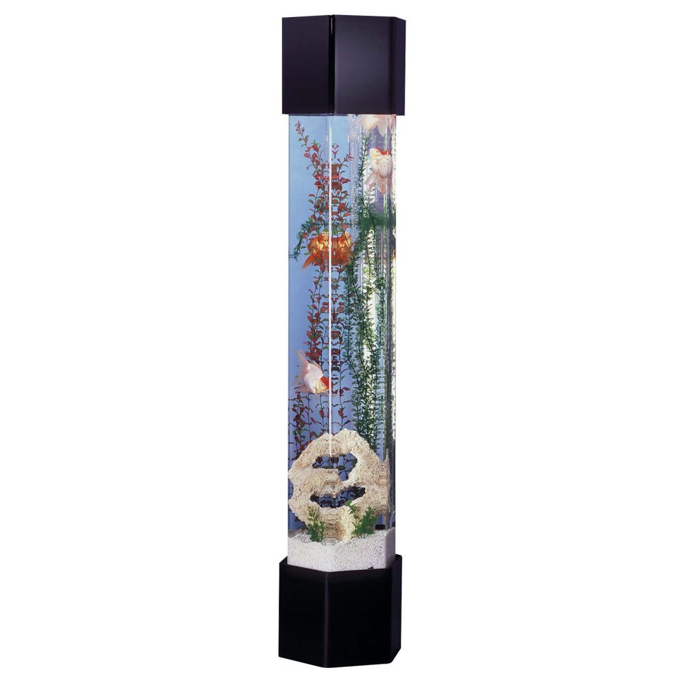 Hexagon Aquarium Kit - 30 Gallon Fountain Aqua Tower Fish Tank with LED Light & Filtration System for Home, Office, or Classroom Decor