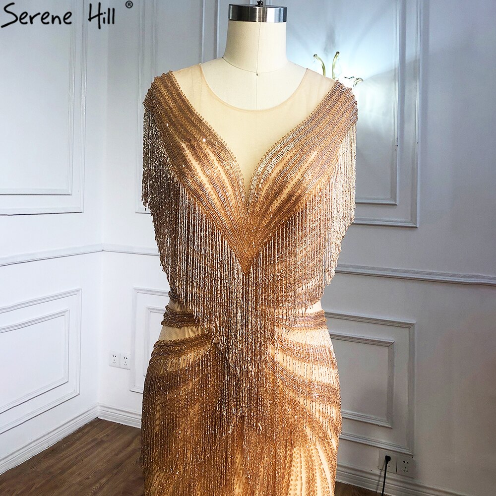 Serene Hill Mermaid Luxury Gold Evening Dresses 2025 - Beaded Tassel Elegant Gowns for Women - Perfect for Prom, Gala & Formal Parties