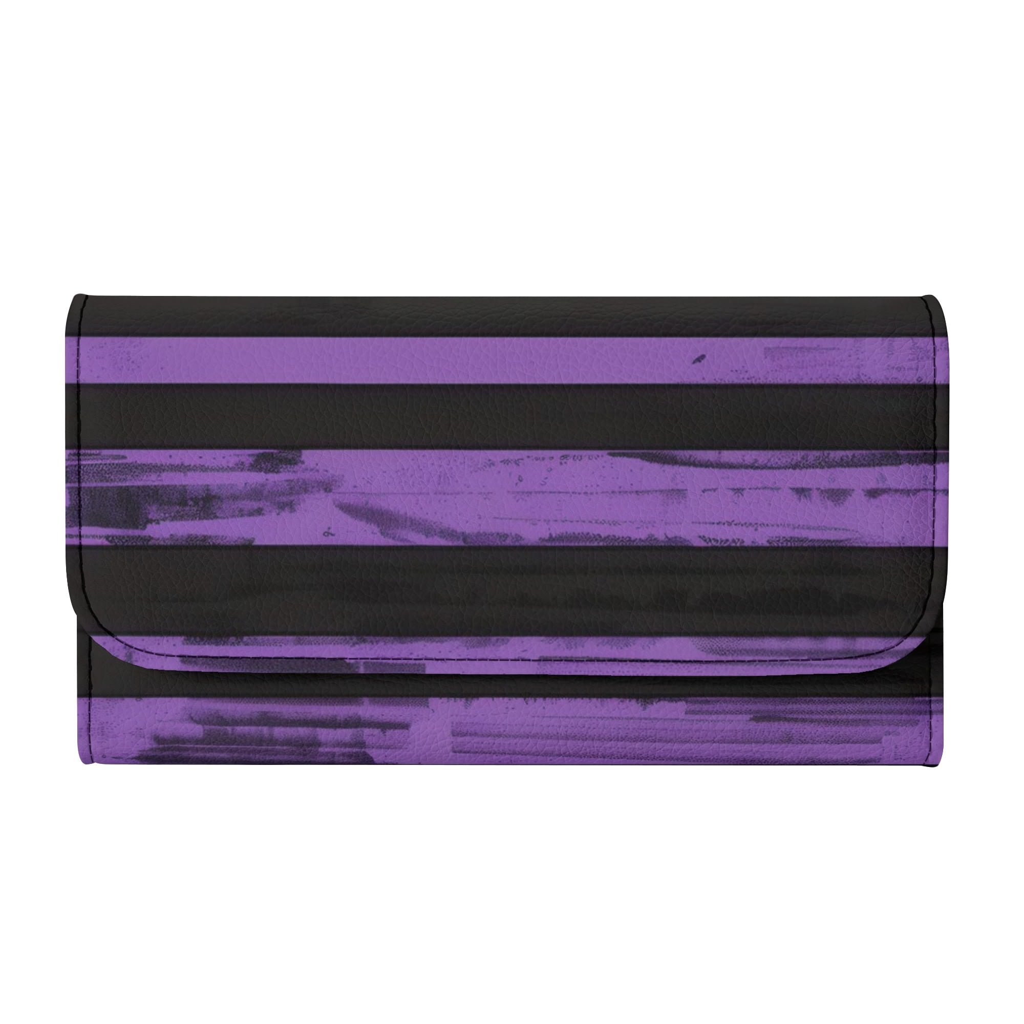 Stylish Purple and Black Striped Trifold Leather Clutch Wallet for Women - Perfect for Parties, Evening Events & Everyday Use