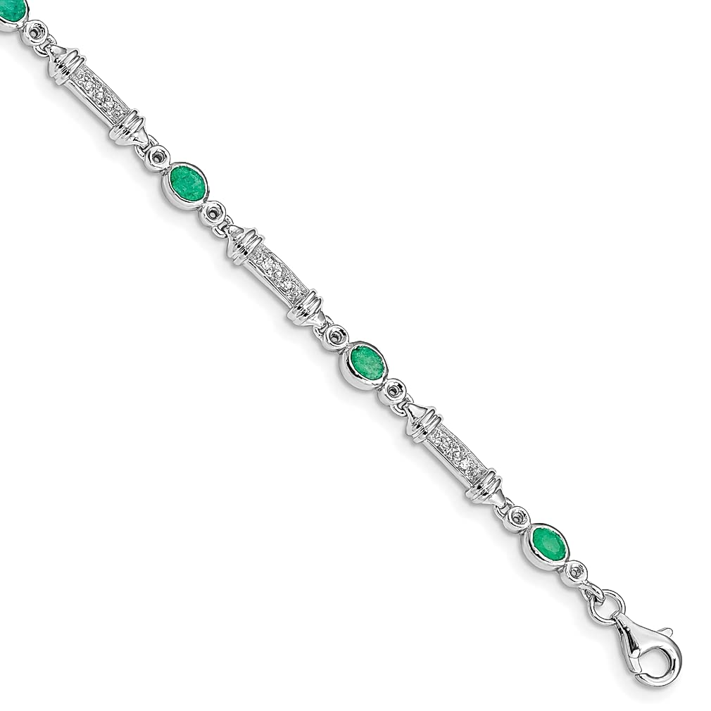 925 Sterling Silver Emerald Diamond Bracelet for Women - Elegant Gift for Her
