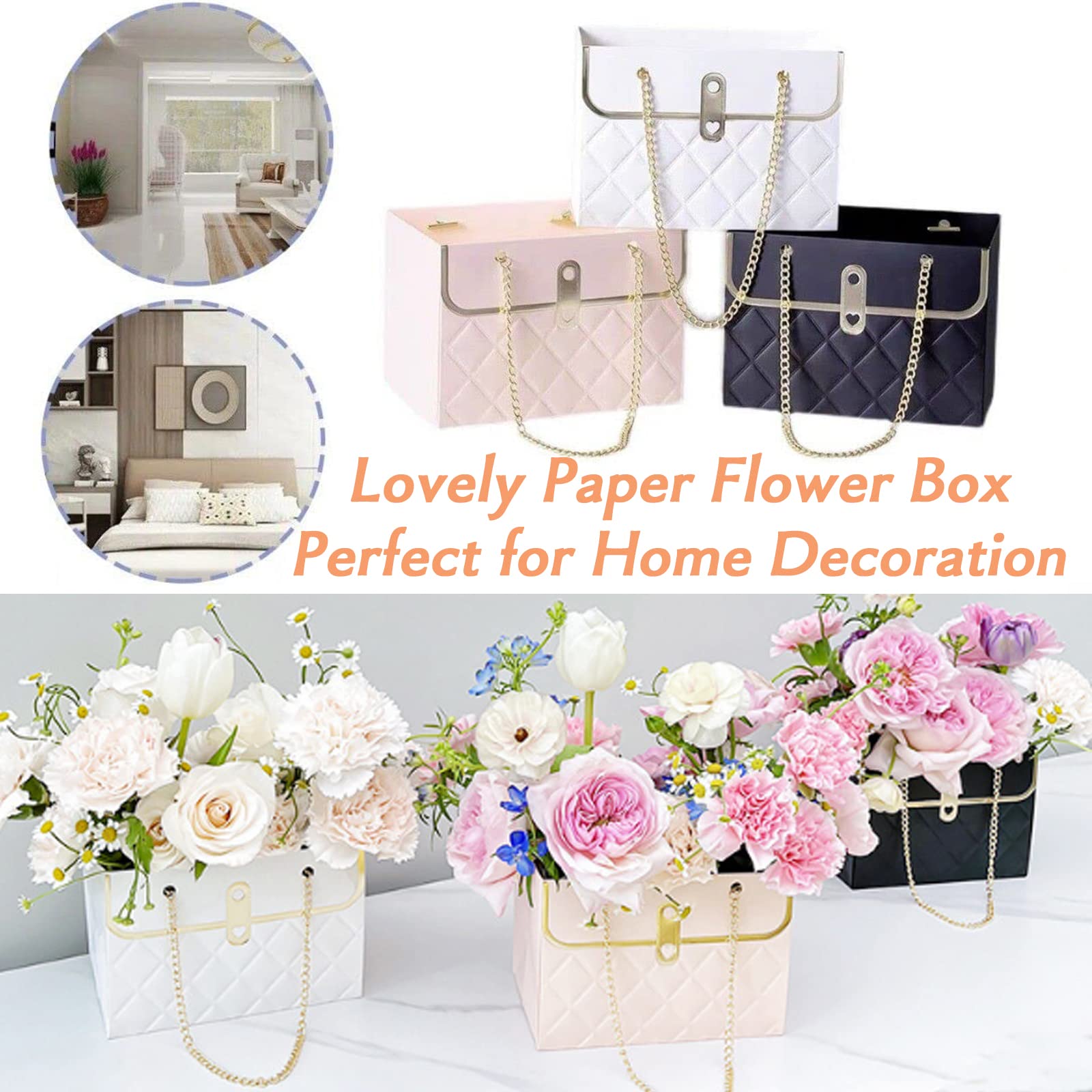 Gavaxer 4PCs Black Floral Gift Bags with Handles - Elegant Bouquet Wrapping Bags for Weddings, Mother's Day, Father's Day & Special Occasions - Perfect for Florists, Gift Presentation & Party Decor (4-Piece Set)