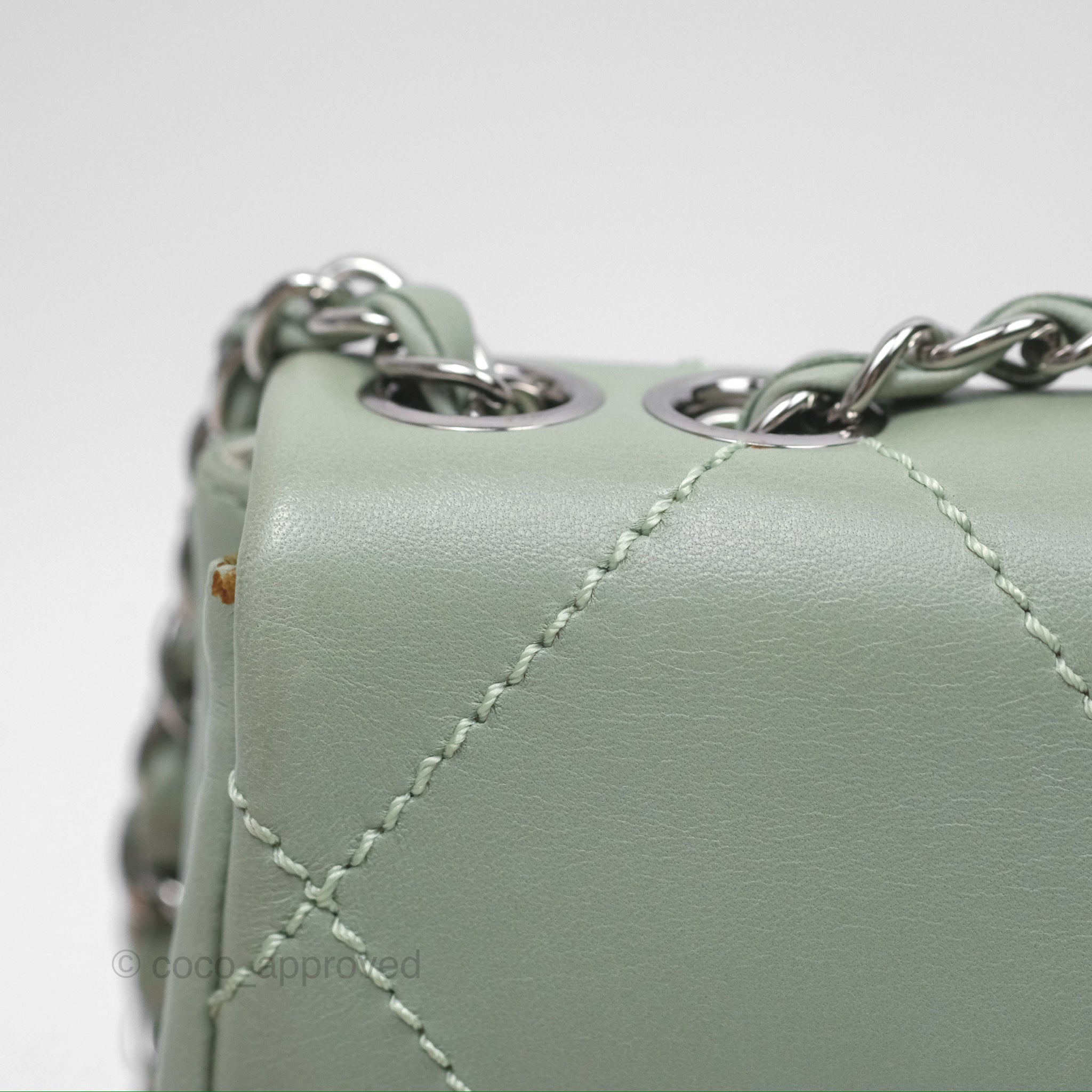 Chanel CC East West Flap Bag Genuine Lambskin Leather Mint Green with Silver Hardware - Luxury Crossbody Purse for Women, Perfect for Date Night & Special Occasions
