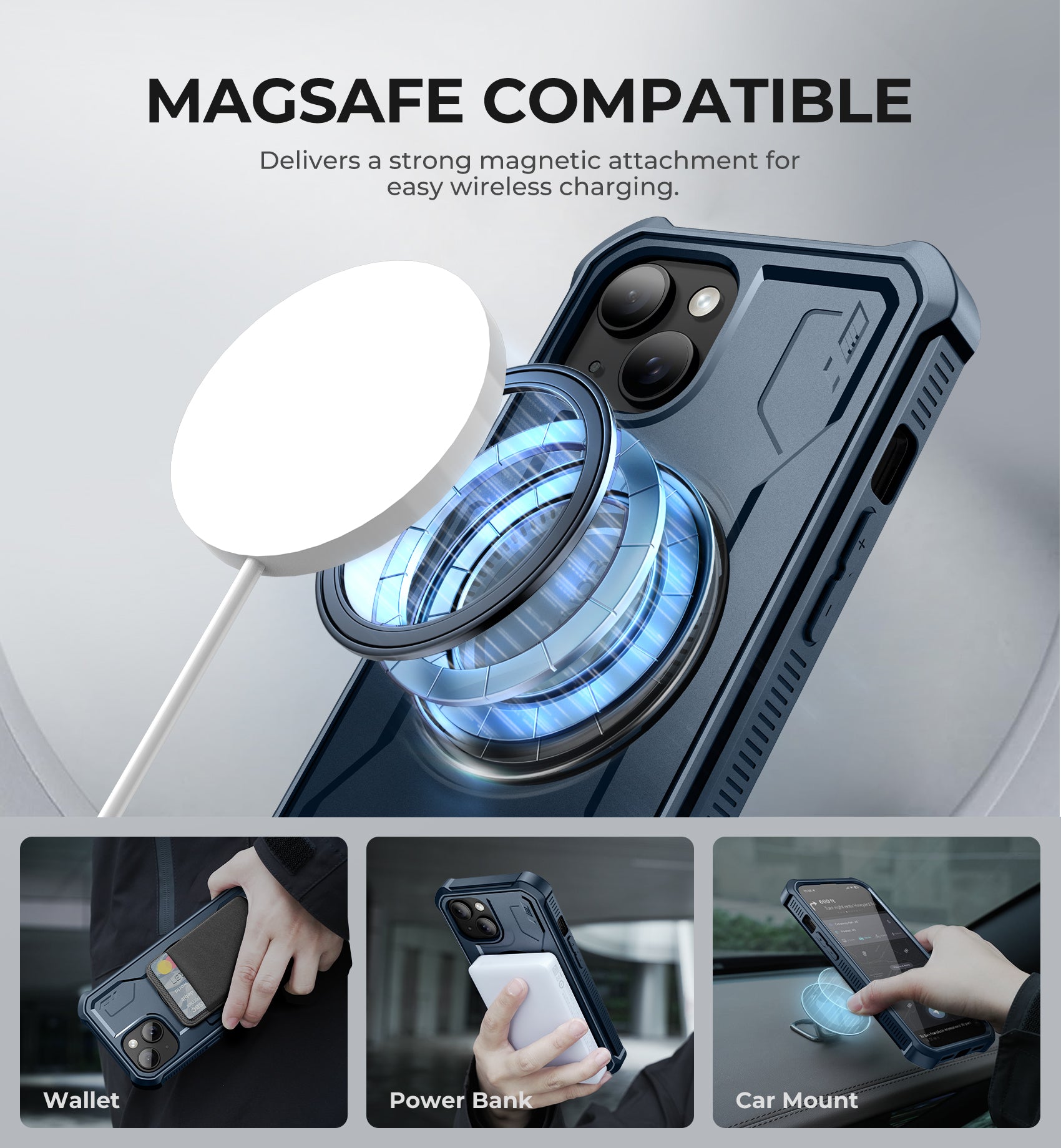 Dexnor iPhone 15 Case with MagSafe - Heavy Duty Shockproof Protective Cover, Built-in Screen Protector & Adjustable Kickstand - Perfect for Outdoor Activities, Travel and Daily Use