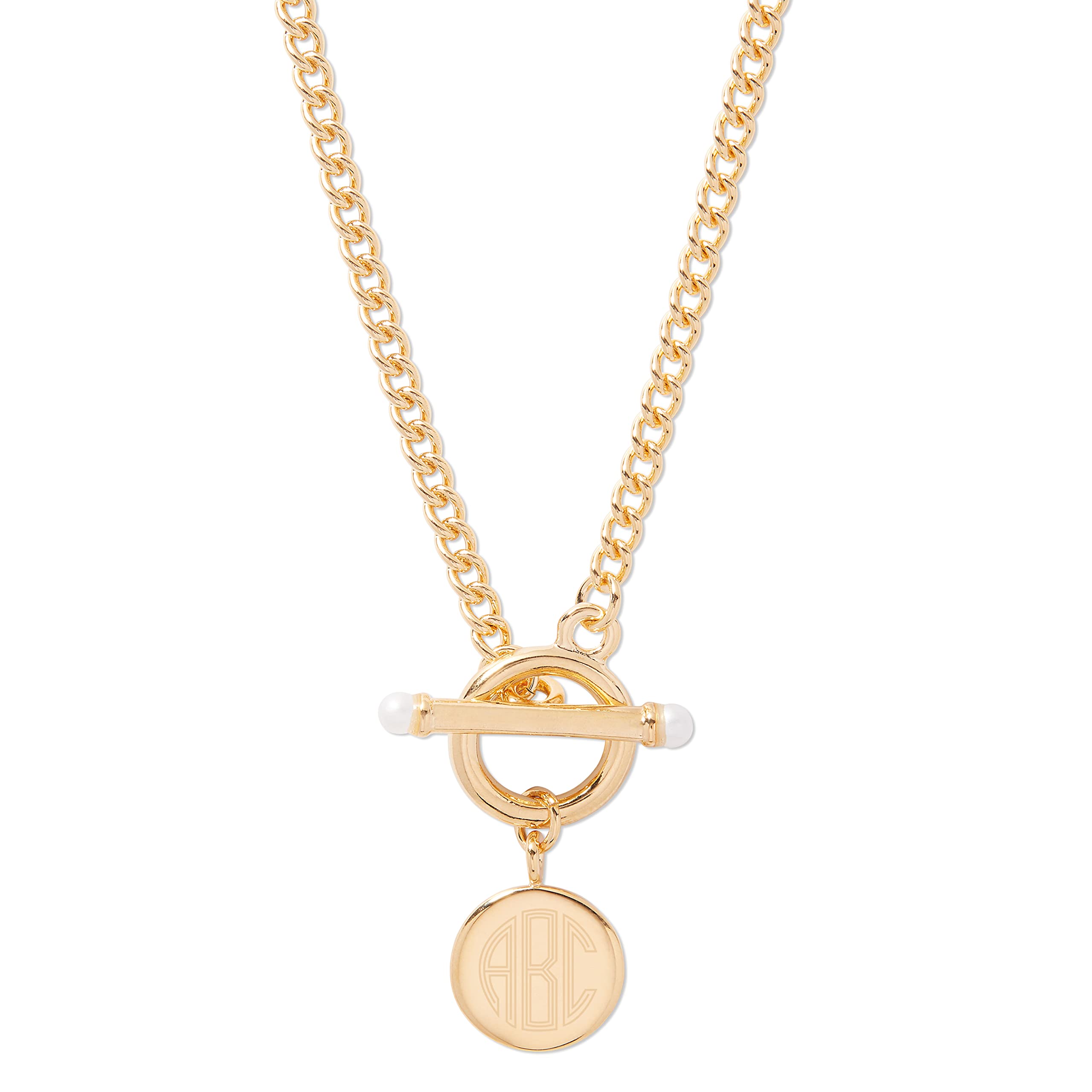 Personalized Monogram Pearl Toggle Necklace for Women - Custom Engraved Initial Jewelry - Perfect Gift for Wife, Mom, Mother's Day - Elegant Necklace for Date Night, Anniversary, Wedding, Special Occasions
