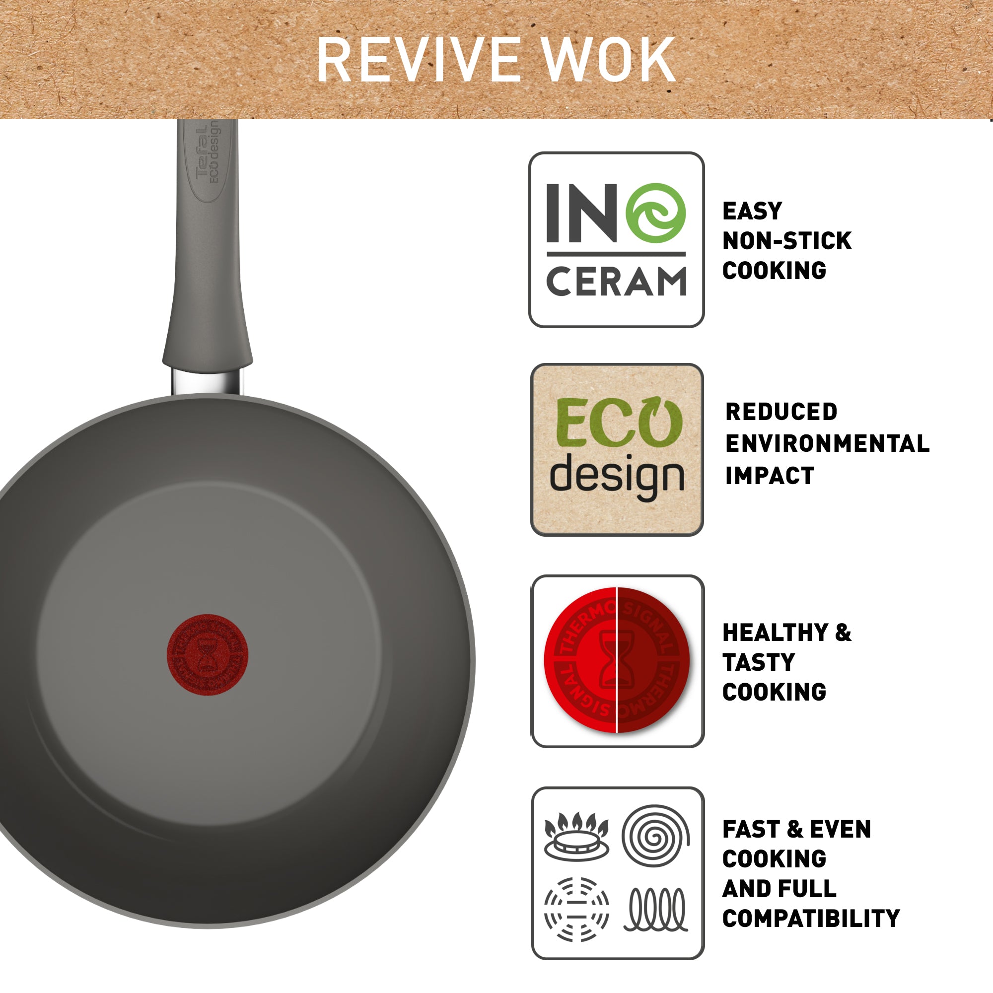 Tefal Revive 28cm Ceramic Non-Stick Induction Wok Pan - Perfect for Stir-Frying, Sautéing & Asian Cooking