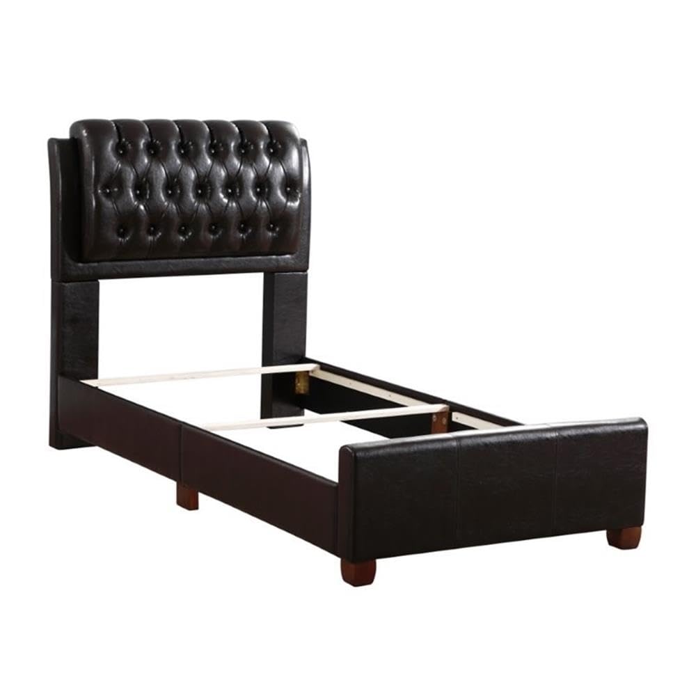 Glory Furniture Marilla Faux Leather Upholstered Twin Bed Frame - Dark Brown Modern Upholstered Bed for Kids, Teens & Guest Rooms - Perfect for Small Spaces & Bedroom Decor