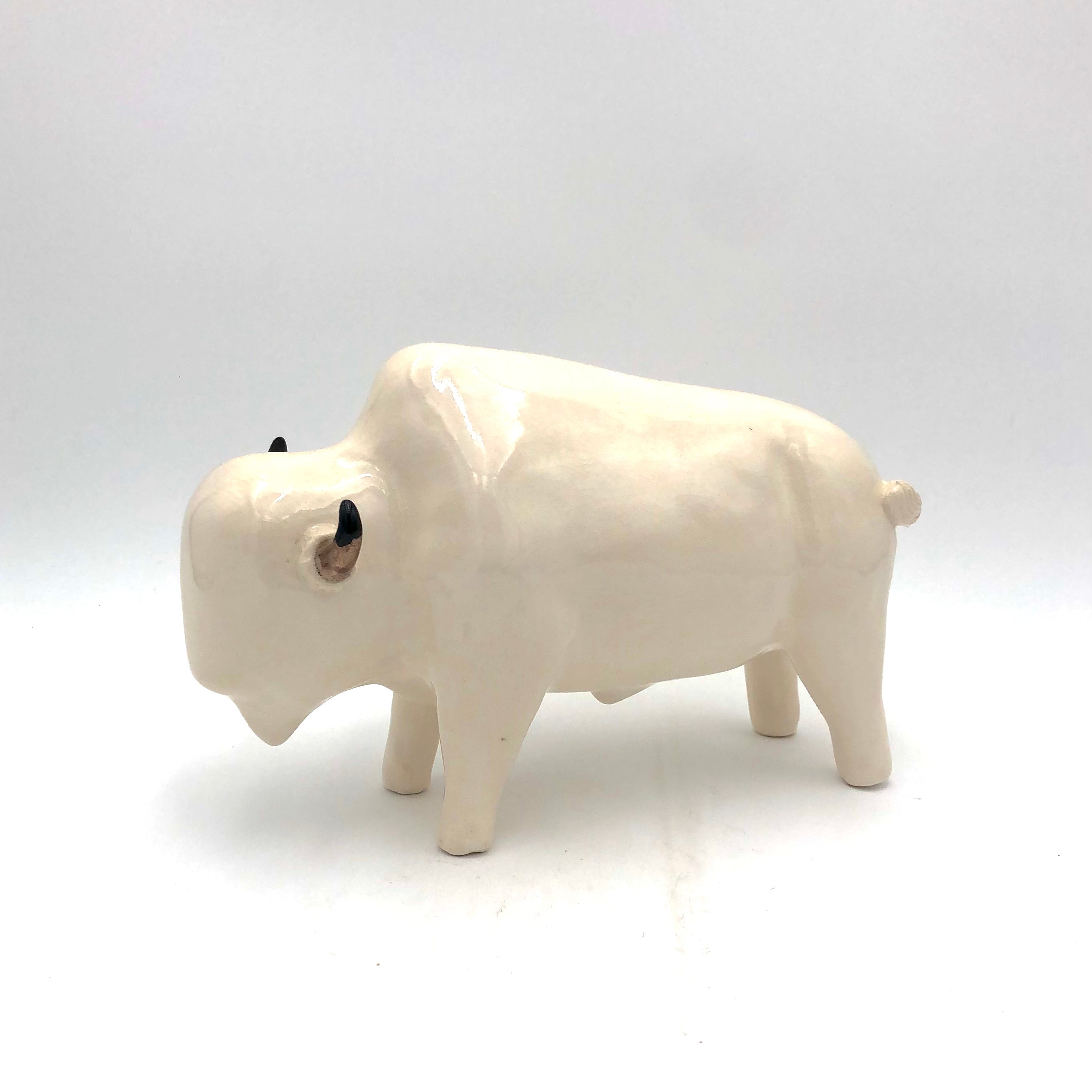 Brian Horsch Full Size Bison Sculpture - Smooth White Finish, Forward Facing Pose - Perfect for Western Home Decor, Office Display, and Wildlife Art Collection