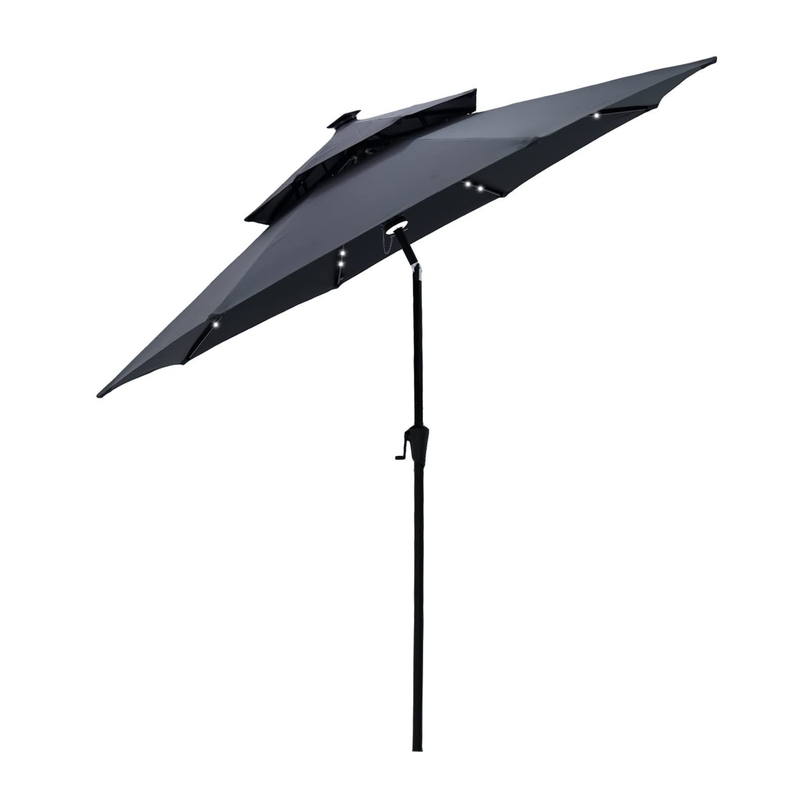 FLAME&SHADE 9FT Solar Powered LED Patio Umbrella with Double Canopy & Adjustable Tilt - Perfect for Outdoor Dining, Poolside Lounging, and Backyard Gatherings
