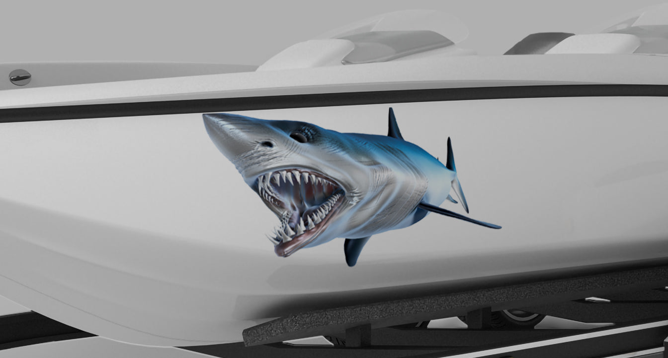 Mako Shark Boat Decal - Aggressive Shark Mouth Bow Graphic Sticker for Boats, Yachts & Marine Vehicles - High-Quality Vinyl Decal for Watercraft Customization