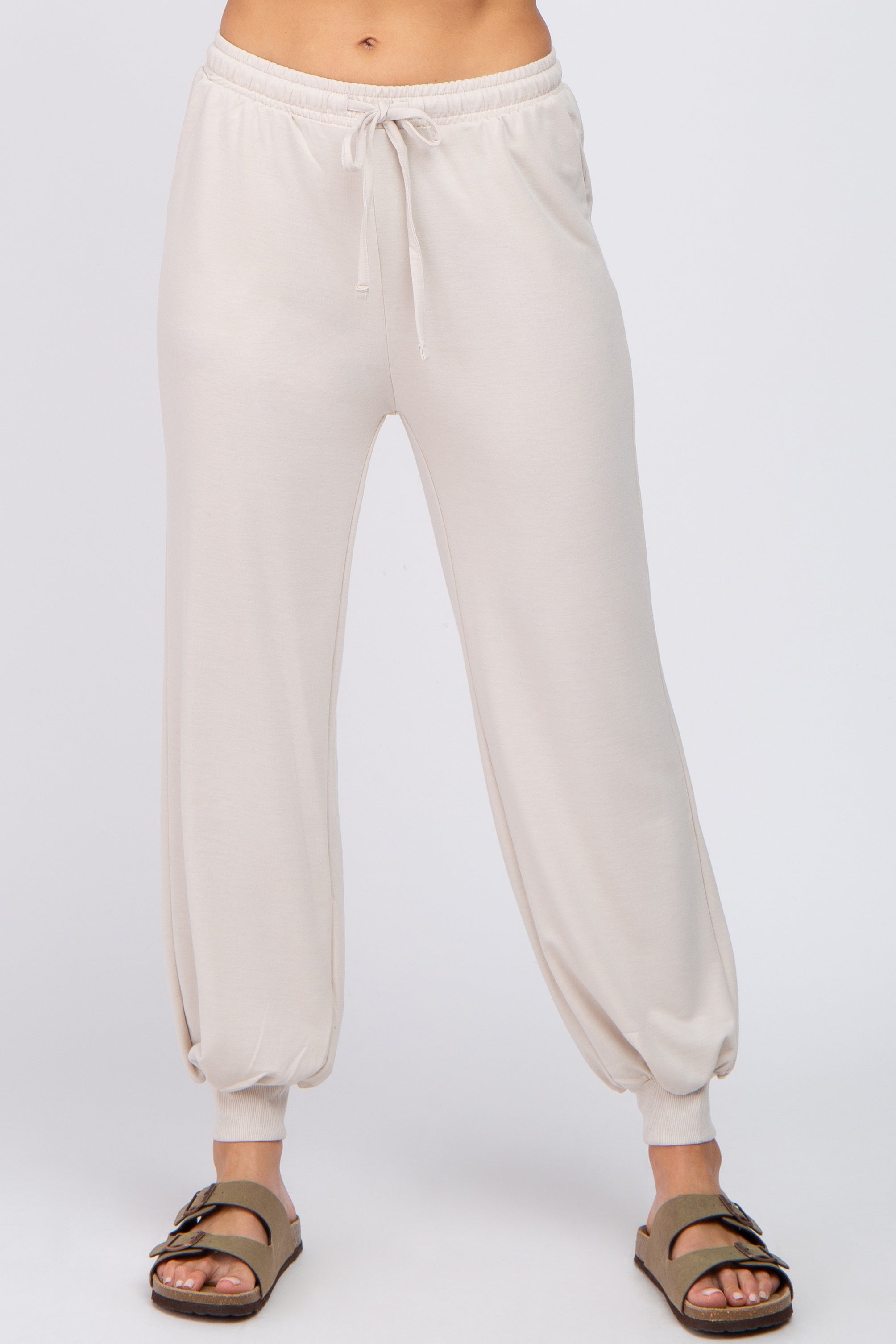 Comfortable Beige Jogger Pants for Women - Soft Casual Lounge Pants with Elastic Waistband - Perfect for Yoga, Running, Travel & Home Relaxation