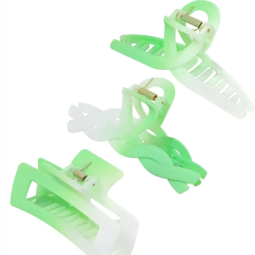3 PCS Large Non-Slip Hair Claw Clips for Women & Girls - Strong Hold Hair Accessories for Thick & Thin Hair - Multi-Style Hair Clips (Green) - Perfect for Workouts, Office & Everyday Hairstyles