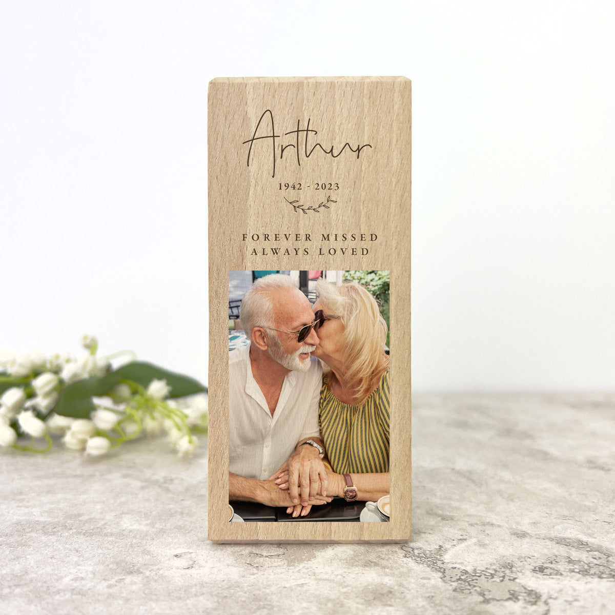 Personalized Solid Wood Photo Memorial Tea Light Holder - 2 Sizes for Home Decor, Memorial Services & Candle Displays