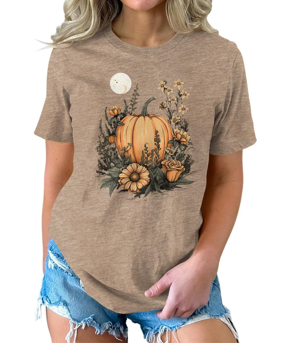 Vintage Floral Graphic Tees for Women - Cute Wildflower Print T-Shirts - Fall Fashion Tops for Casual Wear, Outings & Date Nights