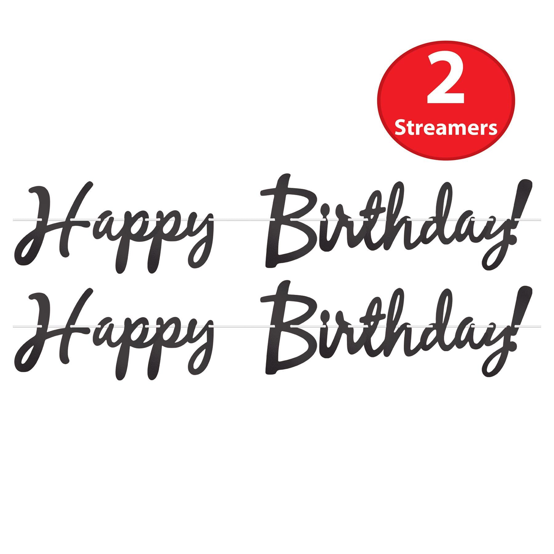 12 Pack Black Foil Happy Birthday Party Streamers - Decorate for Birthday Parties, Baby Showers & Celebrations