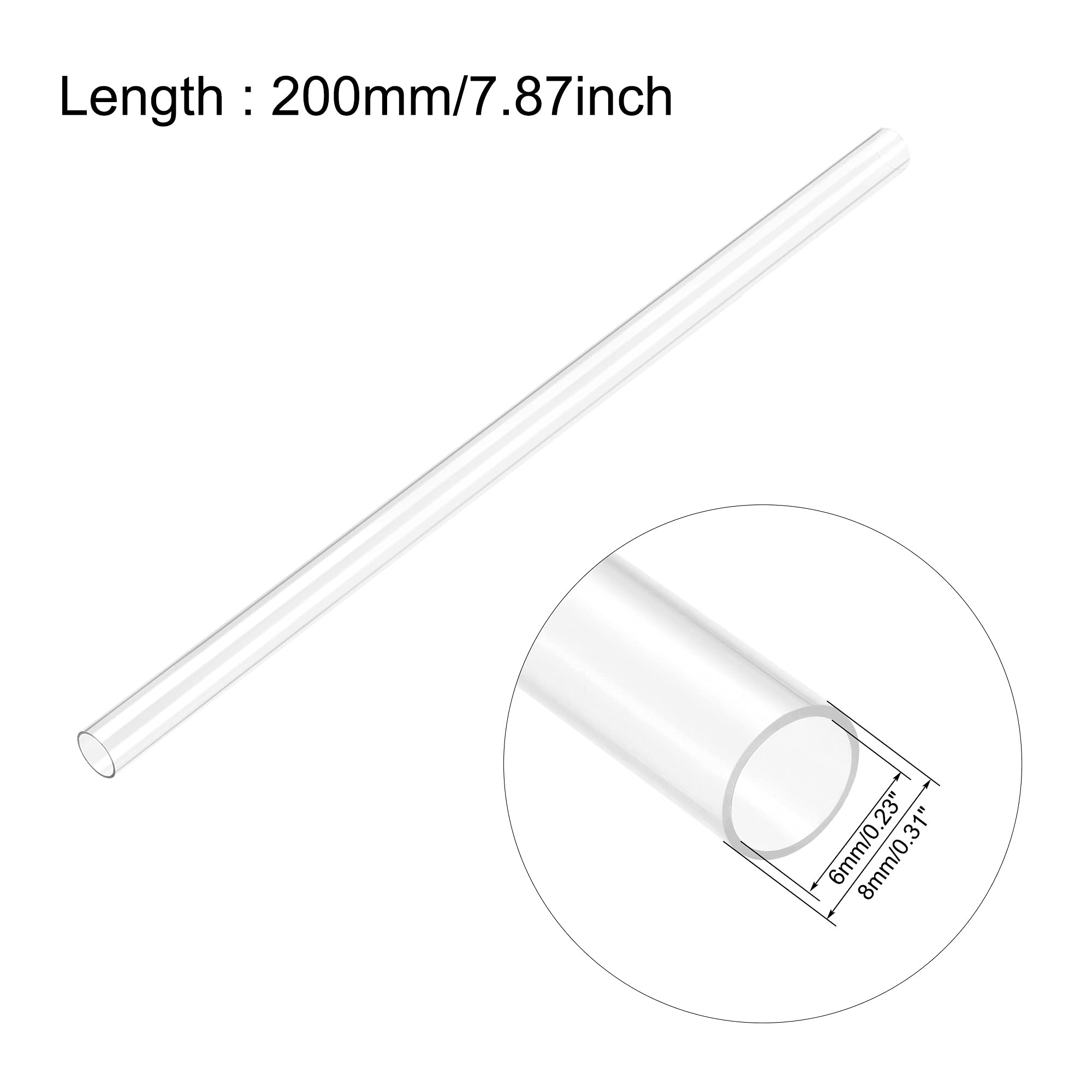 uxcell 6mmx8mmx200mm Clear Rigid Plastic Tubing with Black Lids - 2 Pack Transparent Storage Tubes for DIY Projects, Aquariums, and Craft Organizing