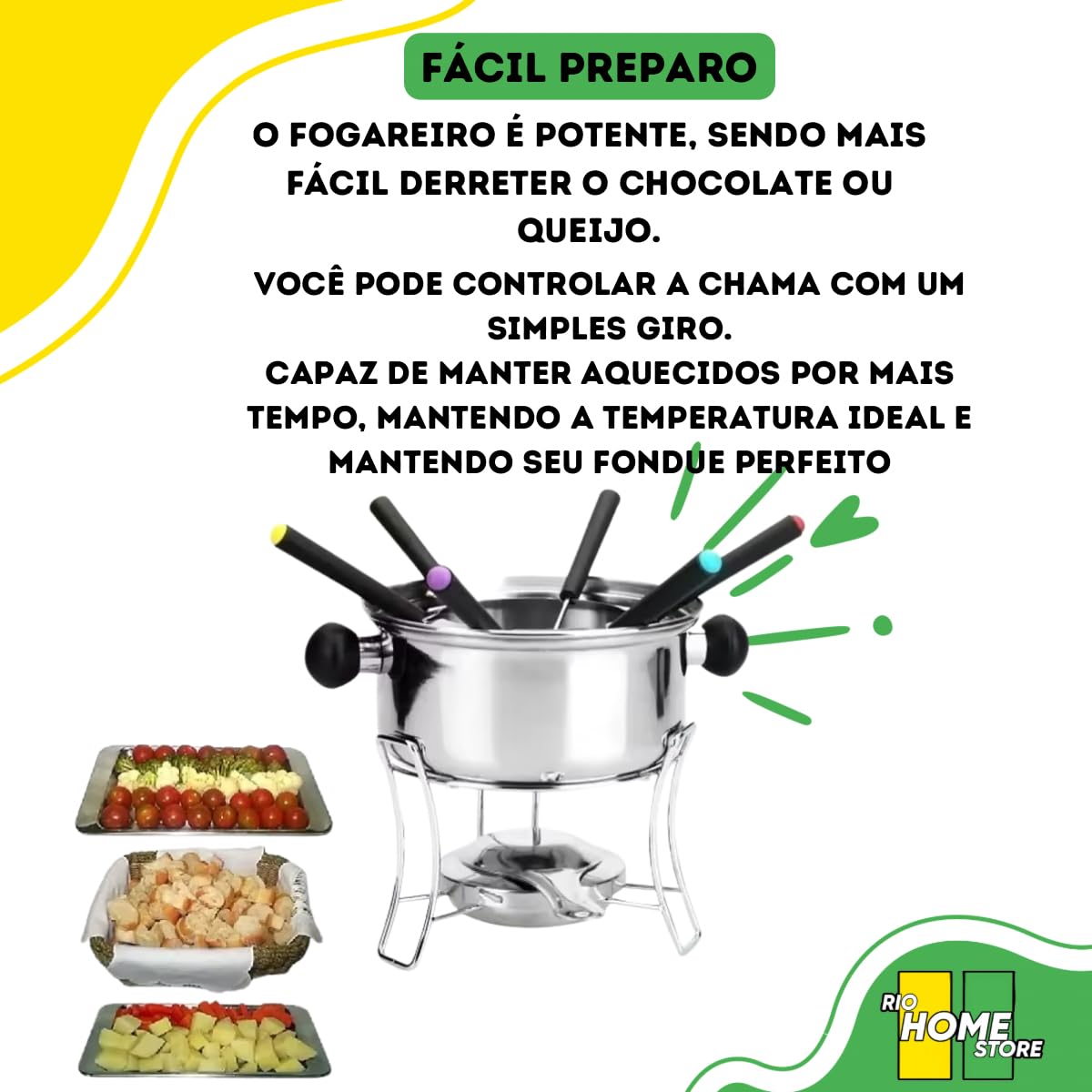 Stainless Steel Fondue Set 10-Piece Kit for Chocolate, Cheese & Meat - Romantic Dinner & Party Entertaining (Black)