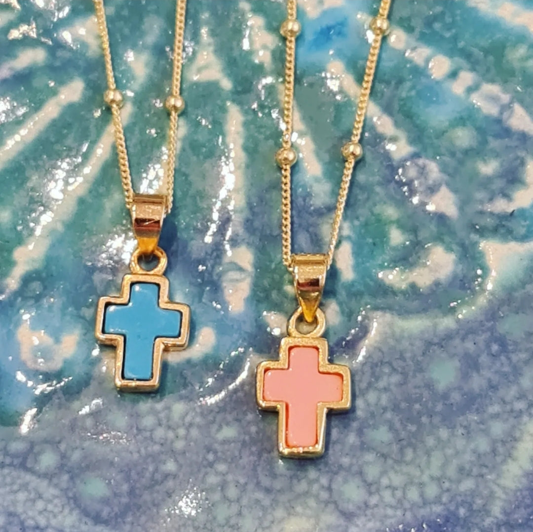 Alenka Pink Gold Cross Necklace for Women - Elegant Religious Jewelry Gift for Baptism, First Communion & Everyday Wear