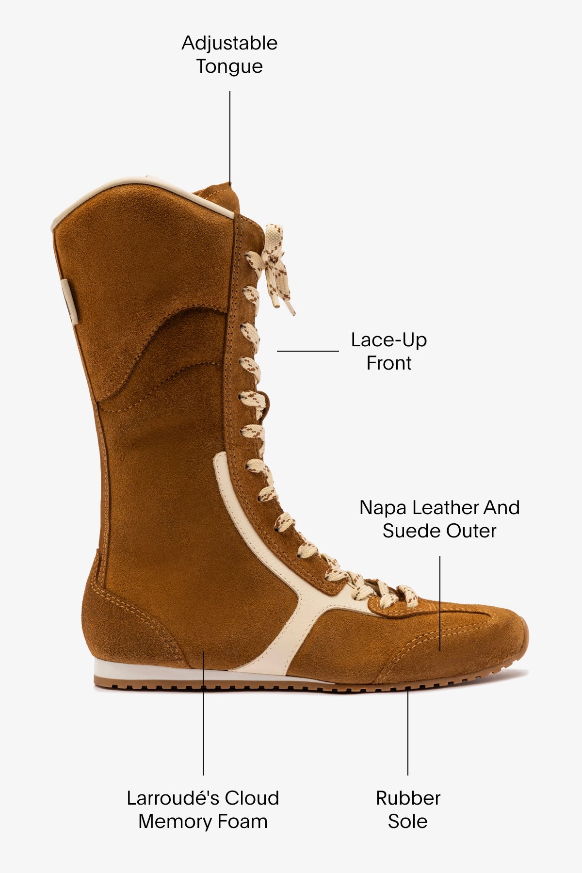 Larroudé x Jonathan Cohen Flat Lo Sneaker Boot in Russet Suede & Ivory Leather - Stylish Casual Shoes for Women, Perfect for Everyday Wear, Work & Weekend Outings