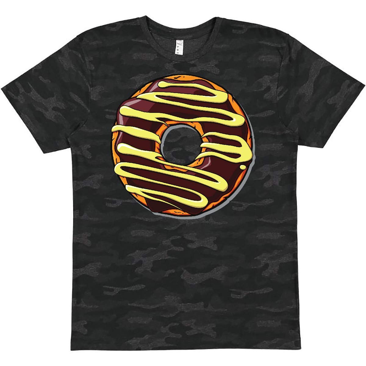 Inktastic Chocolate Donut Brown Glaze Yellow Icing Graphic T-Shirt for Women - Fun Donut Lover Apparel for Casual Wear & Donut Shop Outfits