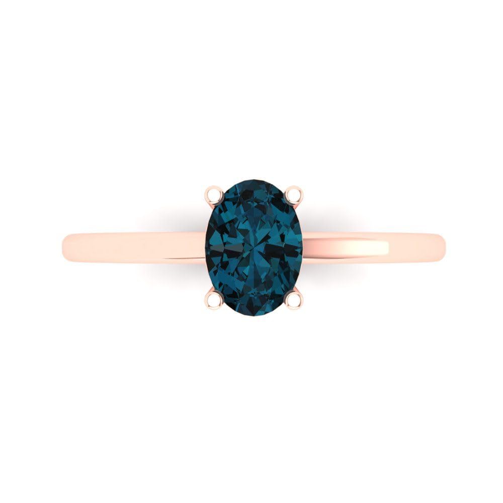 1.0 ct Oval Cut Natural London Blue Gemstone Solitaire Engagement Ring - 14k Rose Gold Wedding Band for Brides & Anniversary Gifts | Perfect for Proposals, Vow Renewals & Special Occasions