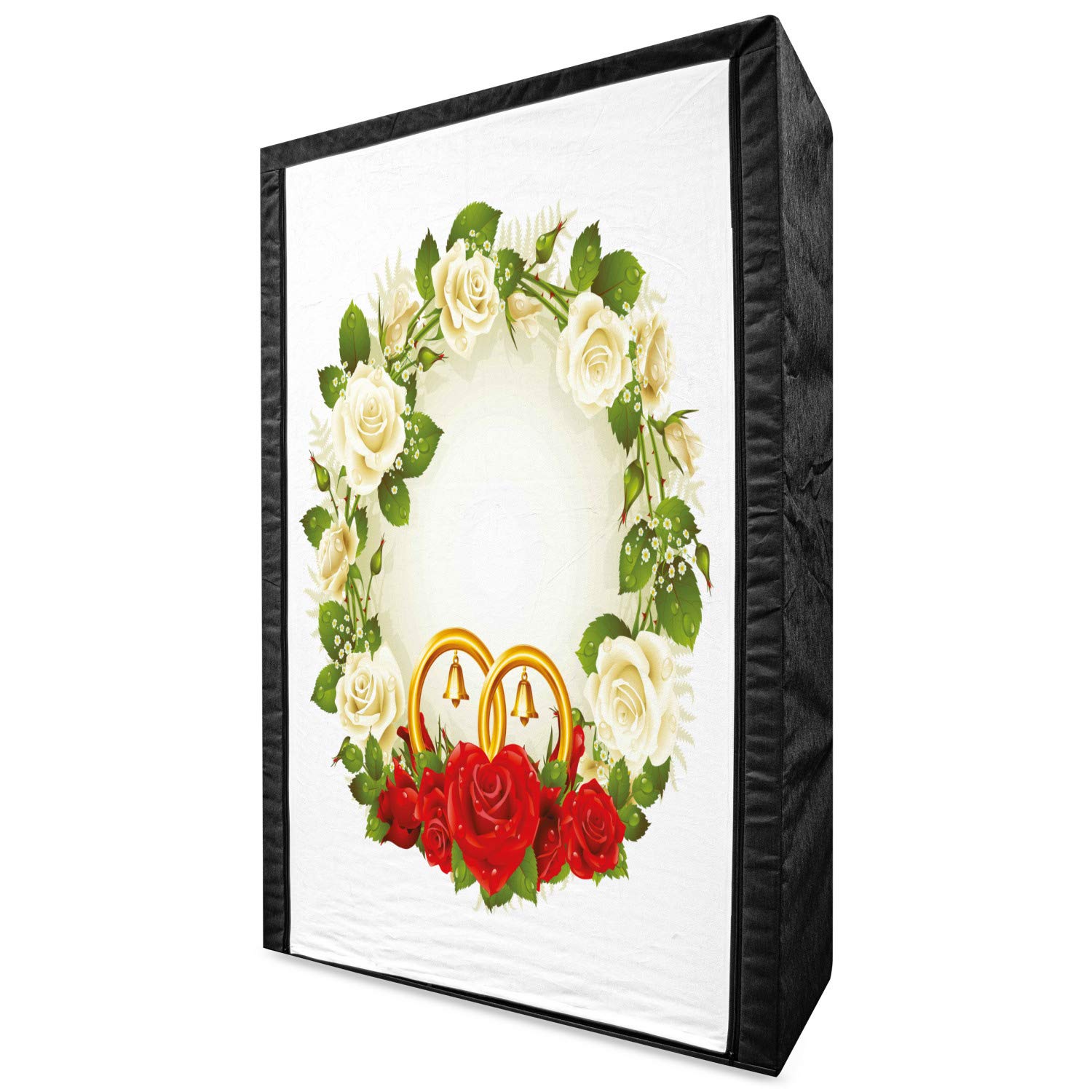 Ambesonne Wedding Portable Fabric Wardrobe with Shelves - White & Red Roses Floral Design - 42.5