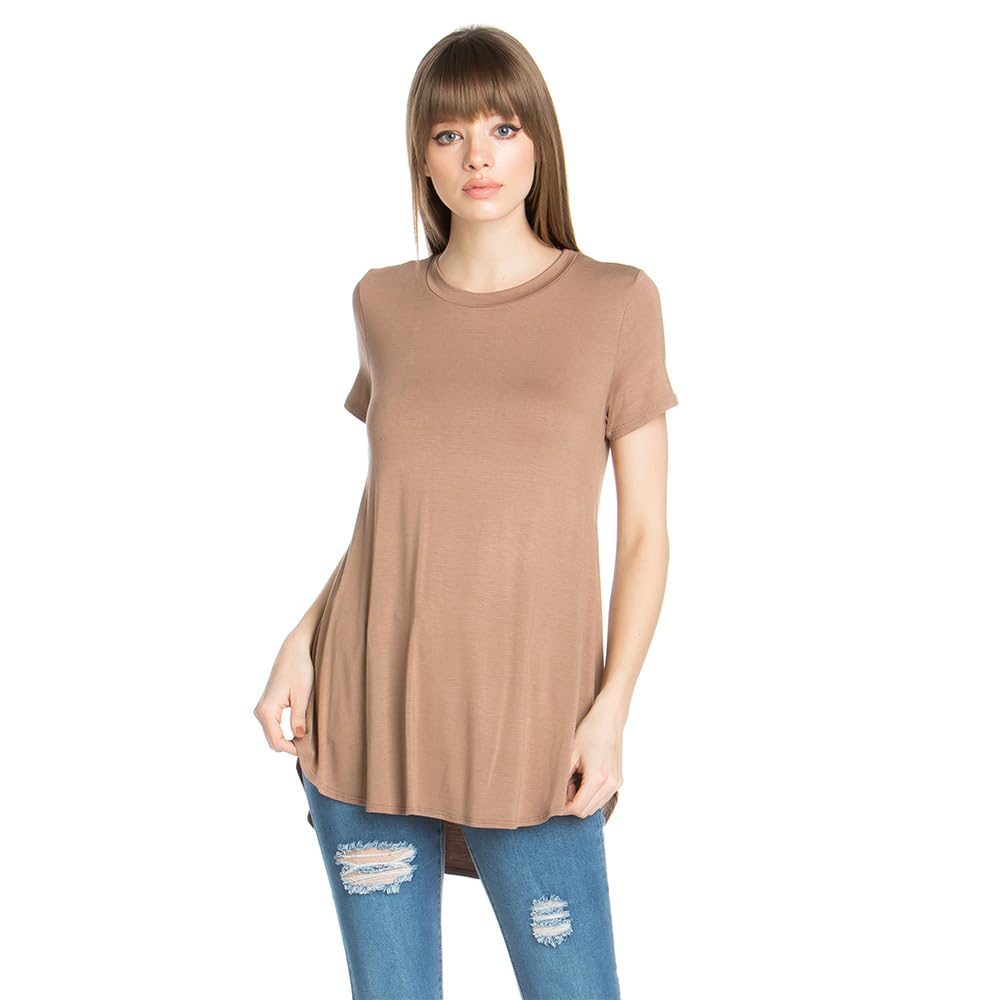 Azules Women's Short Sleeve Tunic Tops - Flowy Scoop Neck Blouse for Leggings | Casual Summer Outfits & Dressy Office Wear