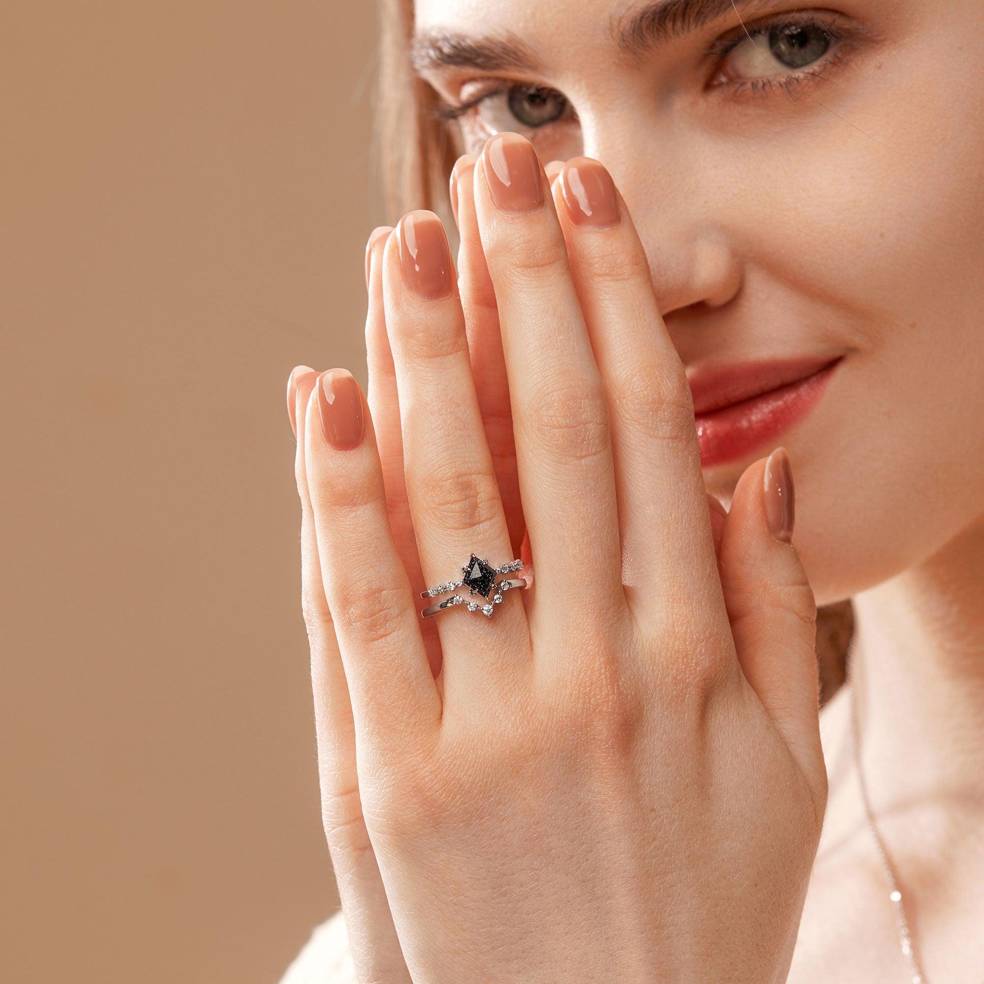 Vintage Black Gold Blue Sandstone Ring Set - 2 Piece Violet Jewelry for Women, Elegant Boho Style Rings for Party, Wedding & Special Occasions