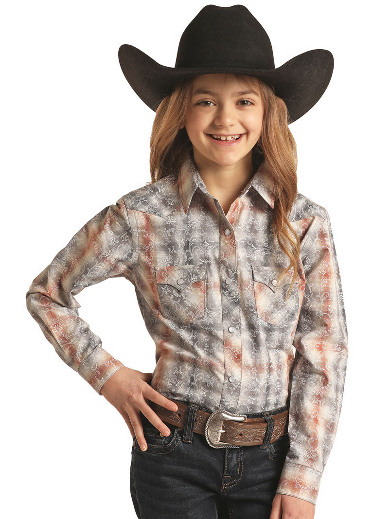 Panhandle R6S2520 Kids Plaid Snap Shirt with Paisley Overprint in Grey - Perfect for School, Playdates & Family Outings