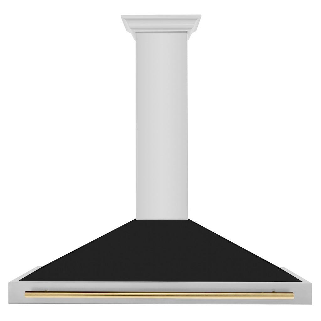 ZLINE KB4STZ BLM G Autograph Edition Convertible Stainless Steel Range Hood - Black Matte Shell with Polished Gold Handle | Professional Kitchen Ventilation for Modern Homes